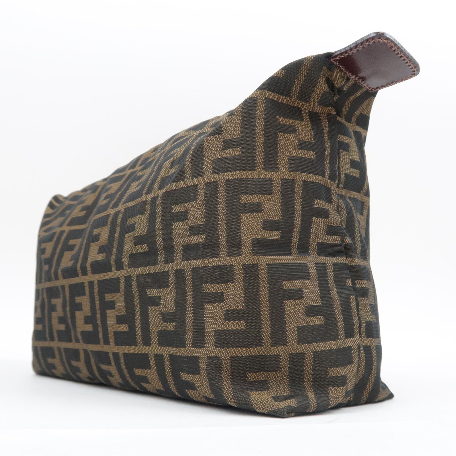 FENDI Zucca Canvas Leather Pouch Brown Black 26545