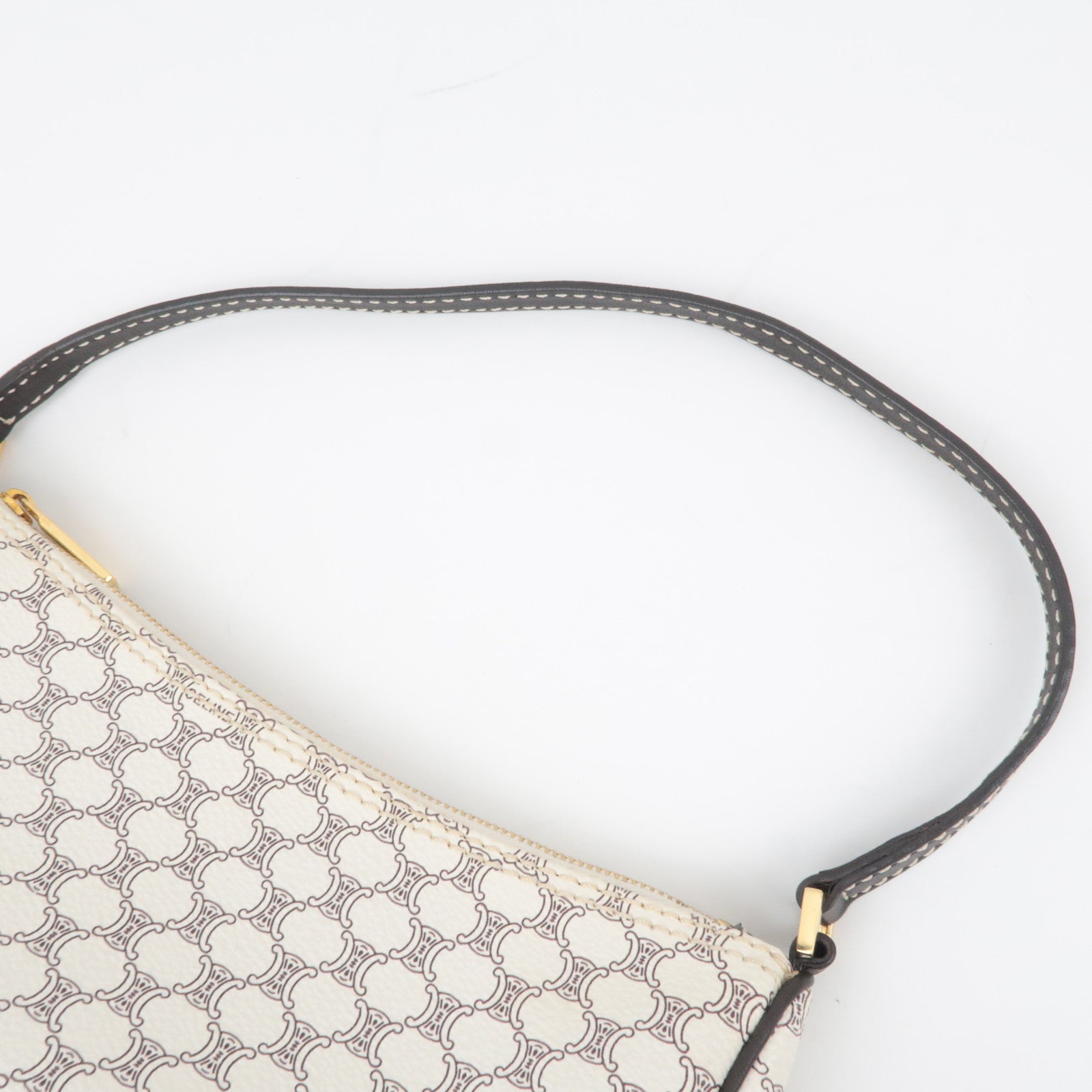 CELINE Macadam PVC Leather Shoulder Bag Ivory Dark Brown