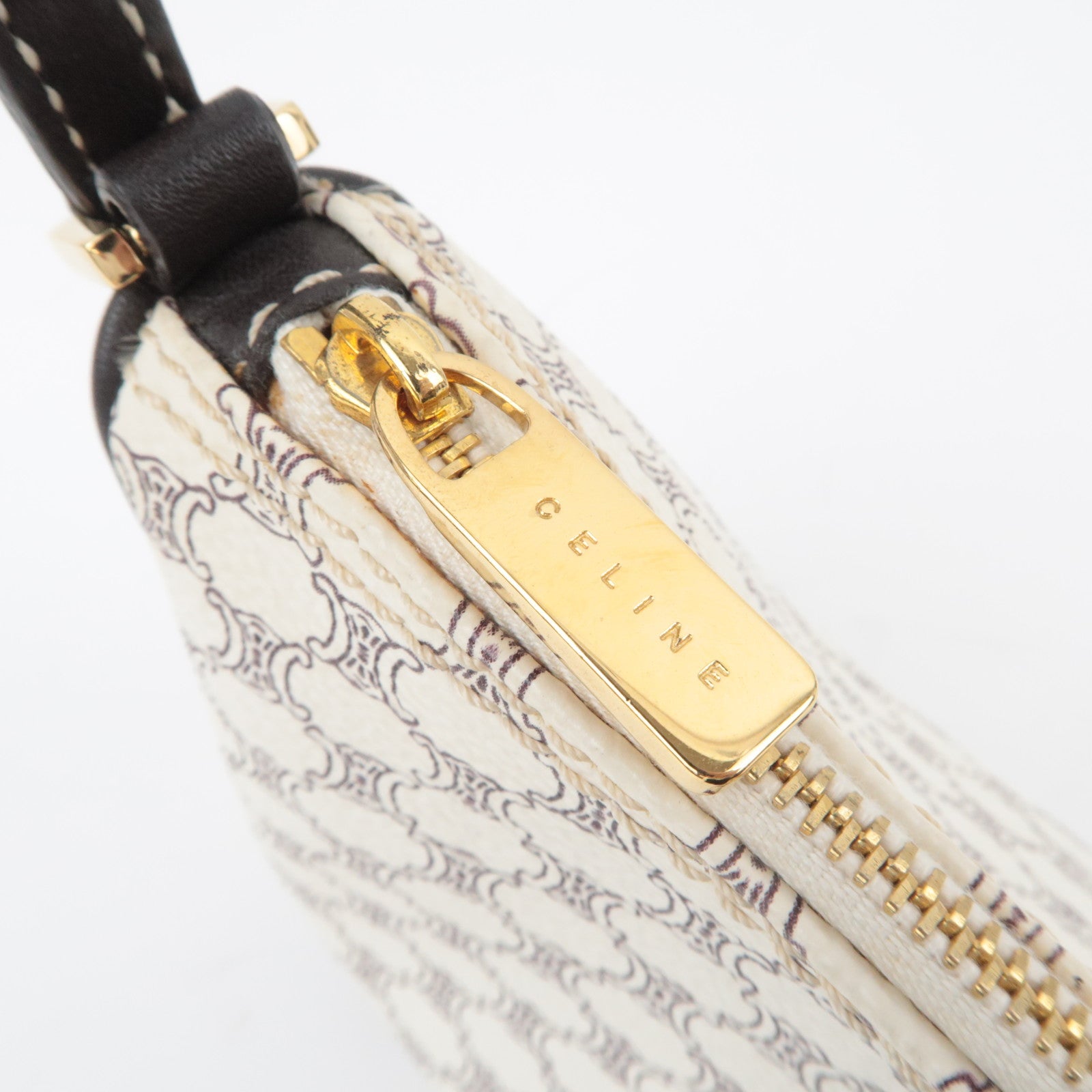 CELINE Macadam PVC Leather Shoulder Bag Ivory Dark Brown