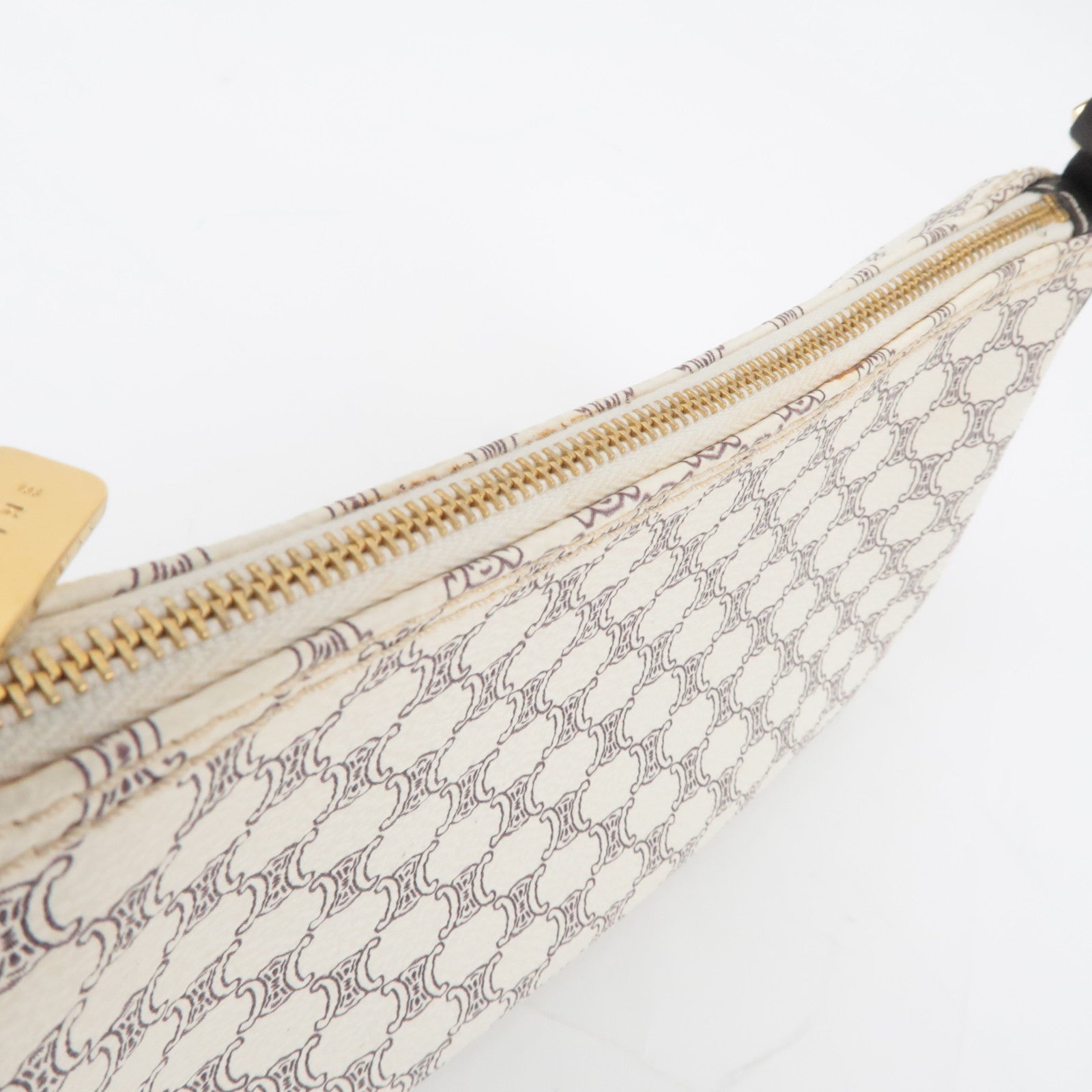 CELINE Macadam PVC Leather Shoulder Bag Ivory Dark Brown