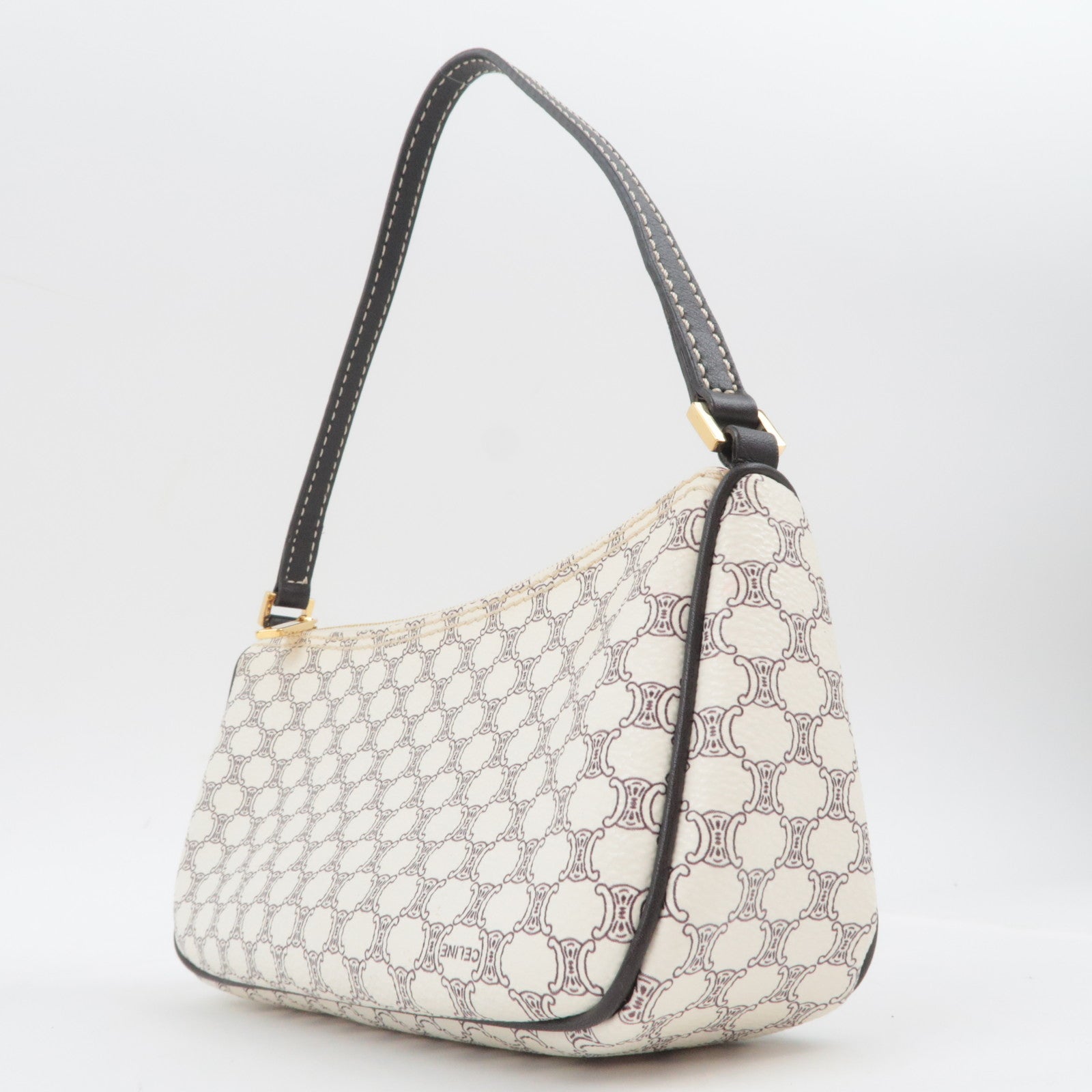 CELINE Macadam PVC Leather Shoulder Bag Ivory Dark Brown