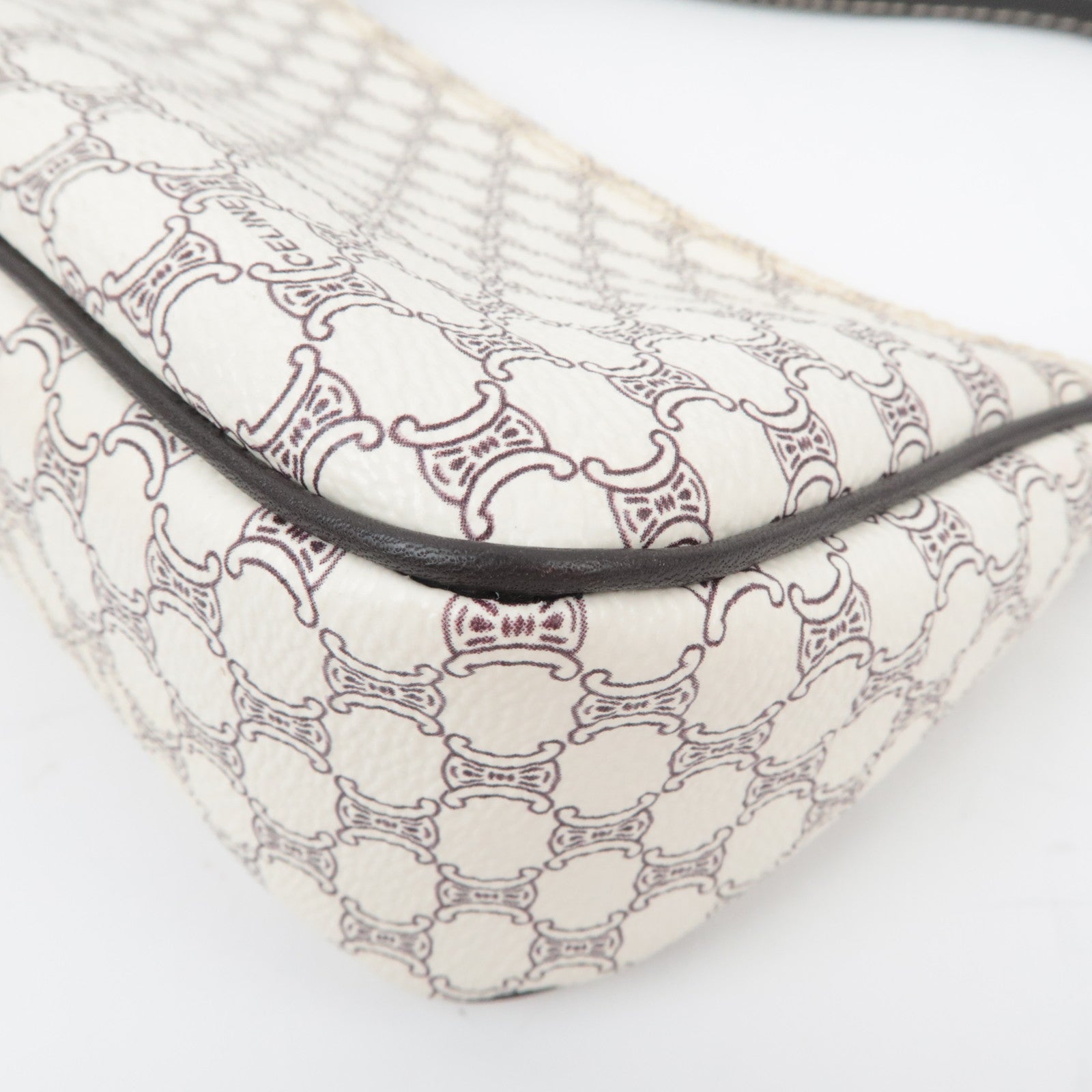 CELINE Macadam PVC Leather Shoulder Bag Ivory Dark Brown