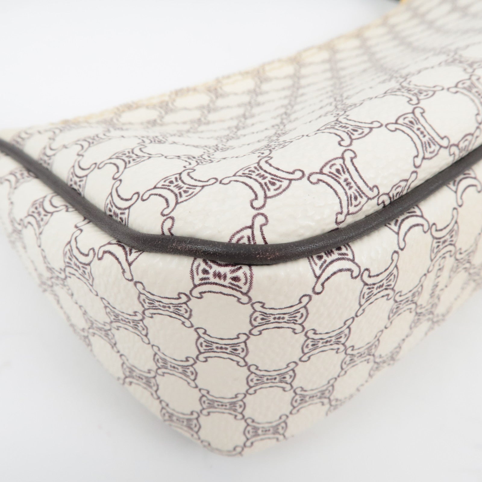 CELINE Macadam PVC Leather Shoulder Bag Ivory Dark Brown