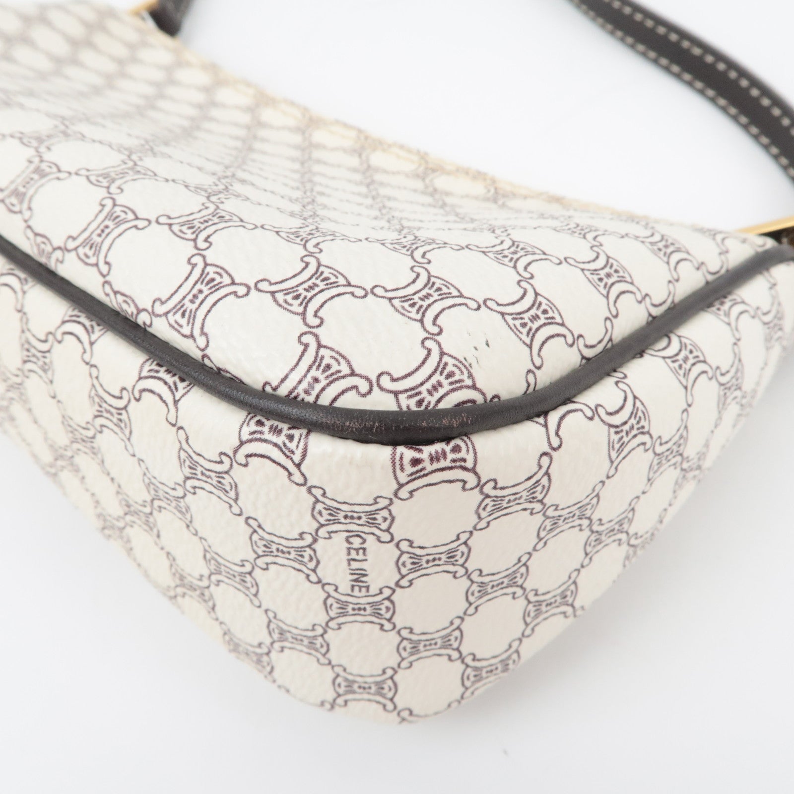 CELINE Macadam PVC Leather Shoulder Bag Ivory Dark Brown