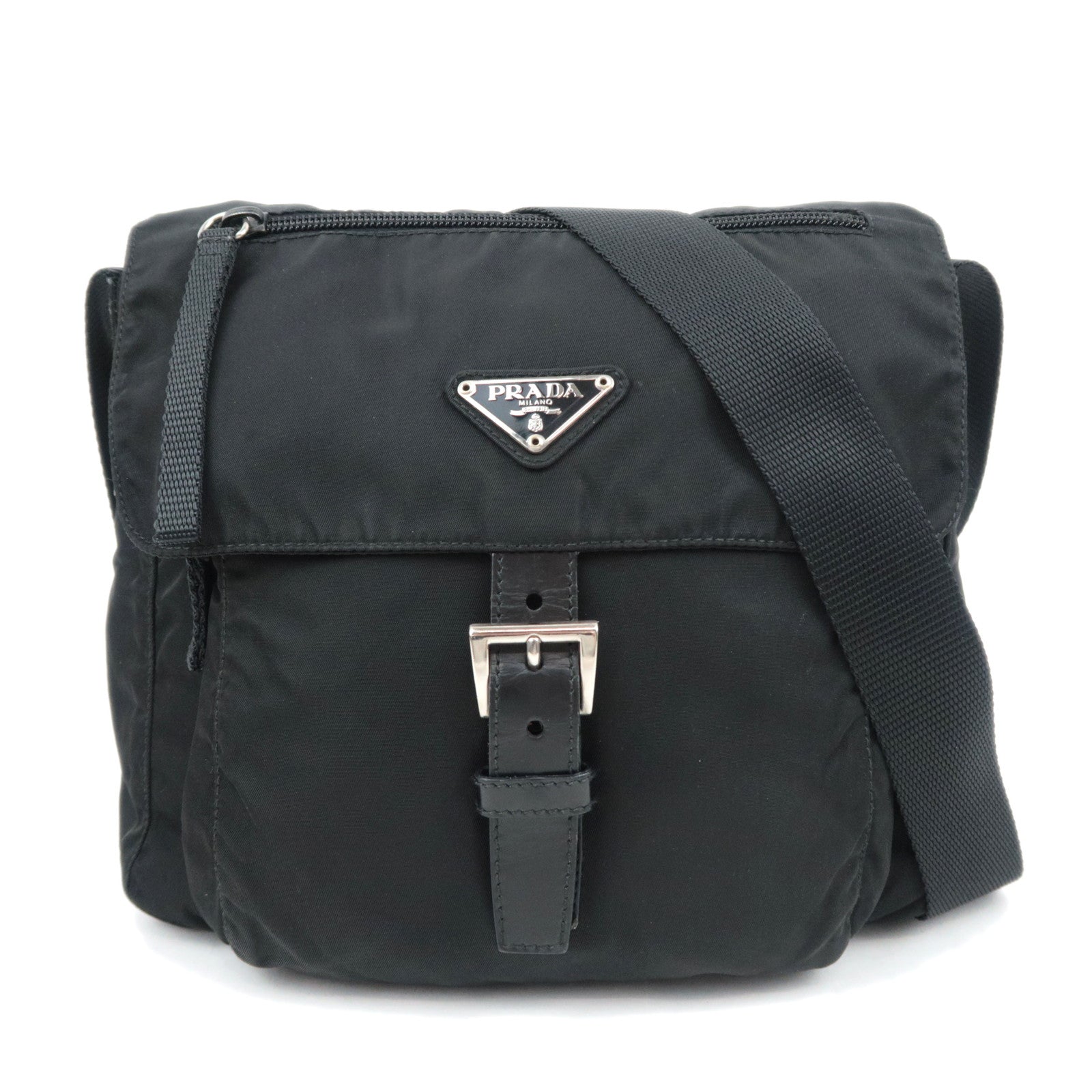 PRADA Nylon Leather Shoulder Bag Black89589