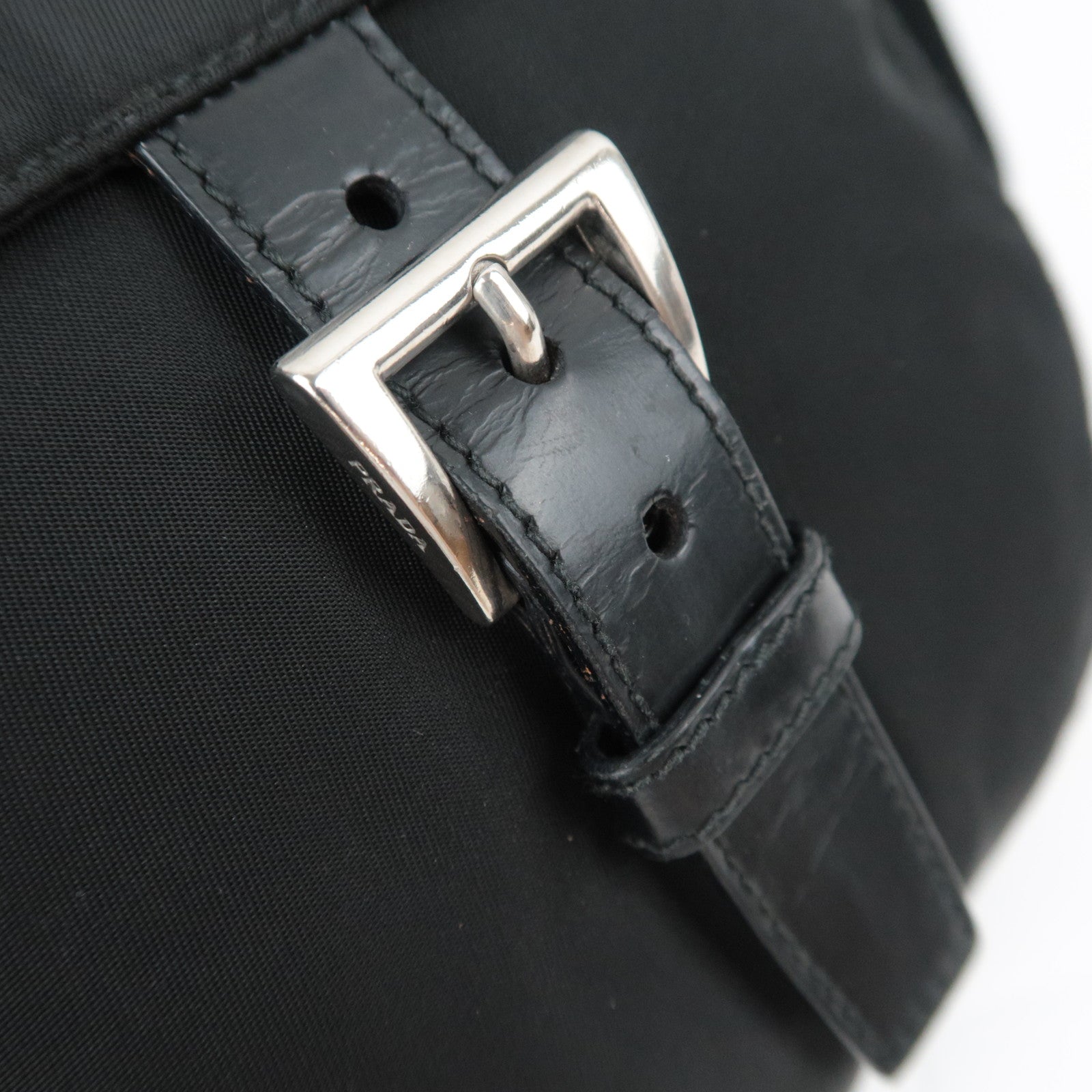 PRADA Nylon Leather Shoulder Bag Black