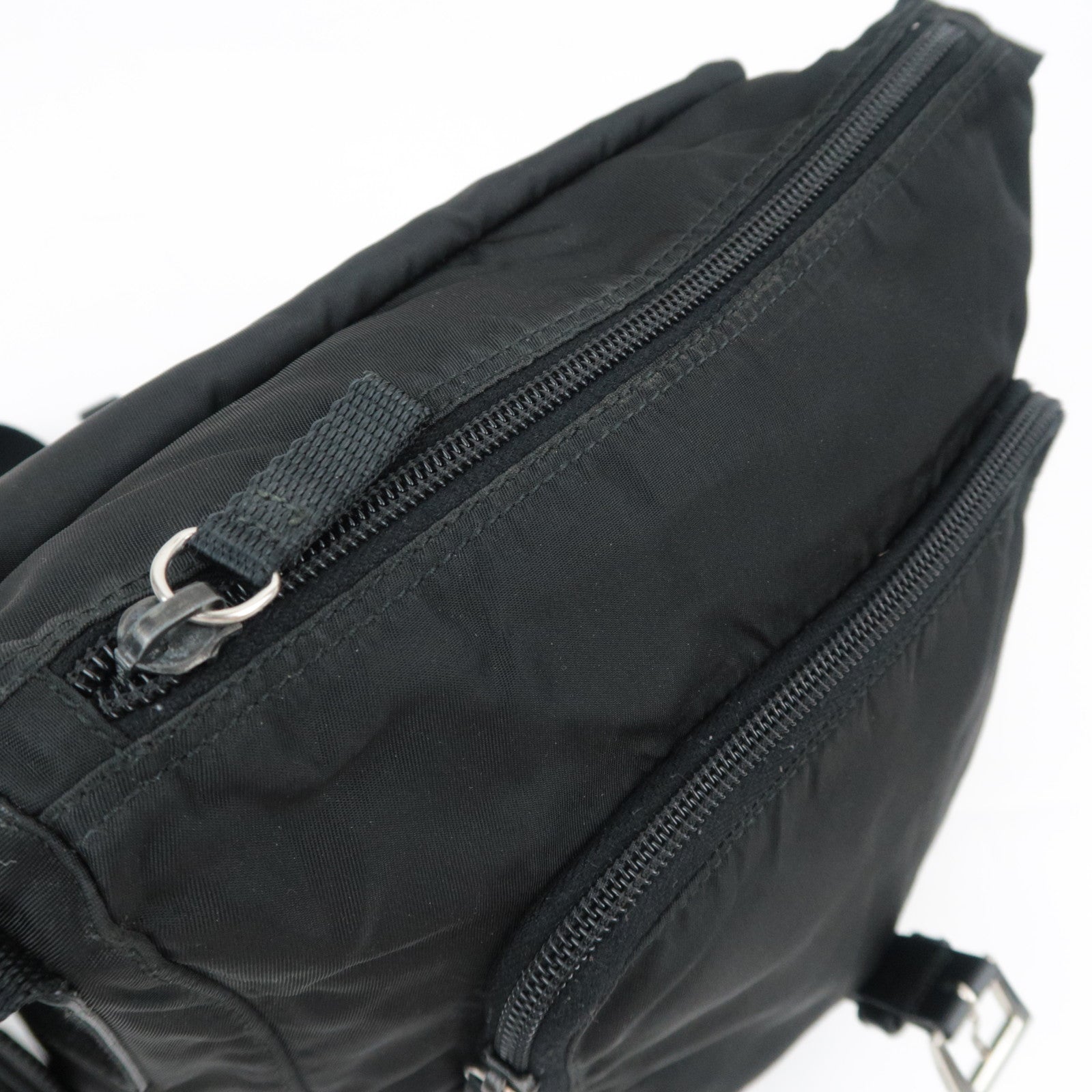PRADA Nylon Leather Shoulder Bag Black