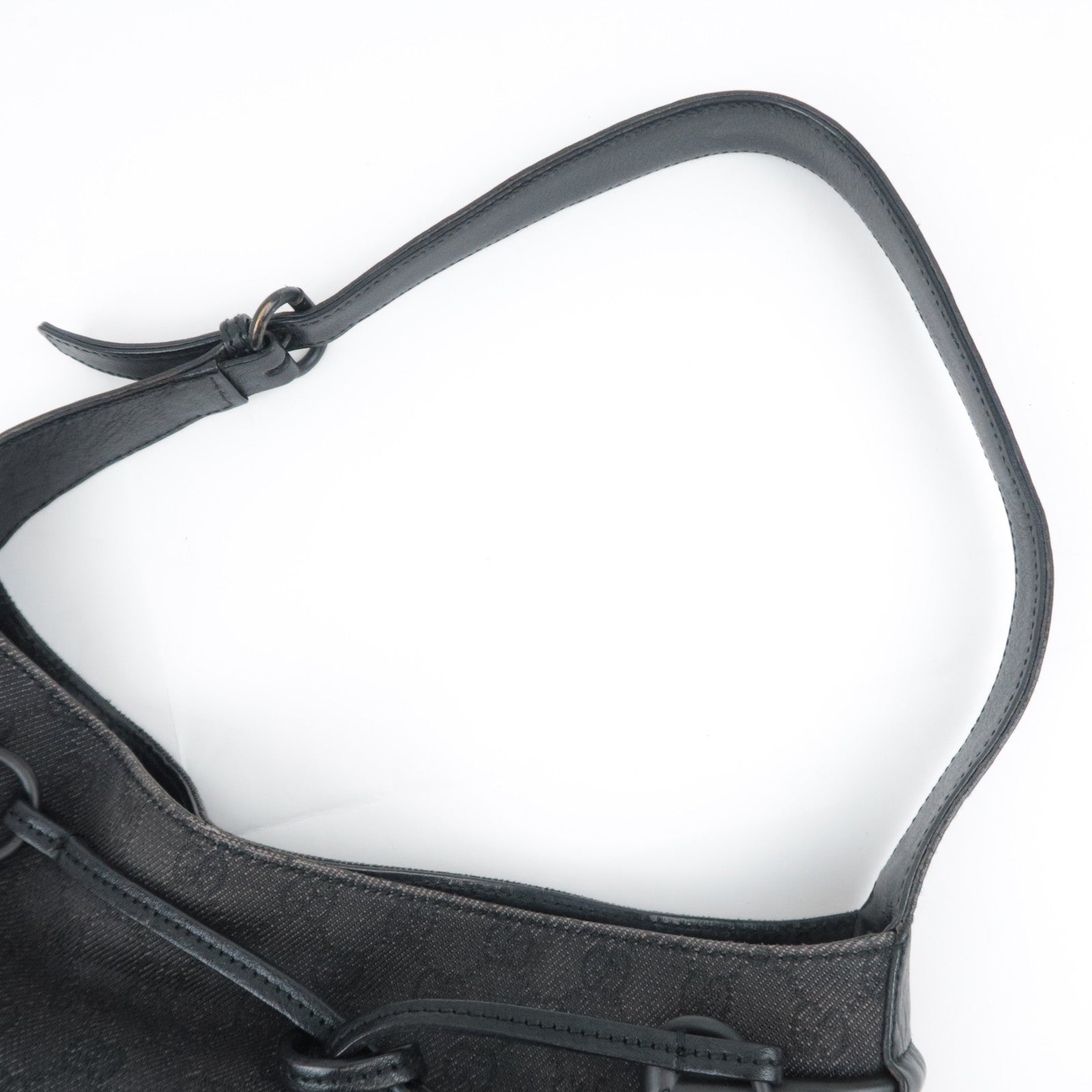GUCCI GG Denim Leather Shoulder Bag Black 101975