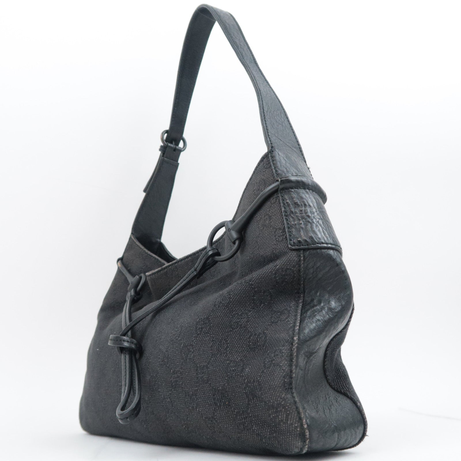 GUCCI GG Denim Leather Shoulder Bag Black 101975