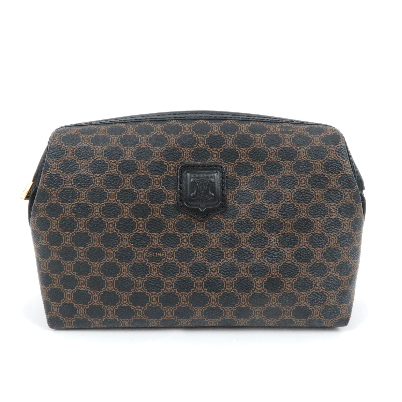 CELINE Macadam PVC Leather Cosmetic Pouch Black 89602