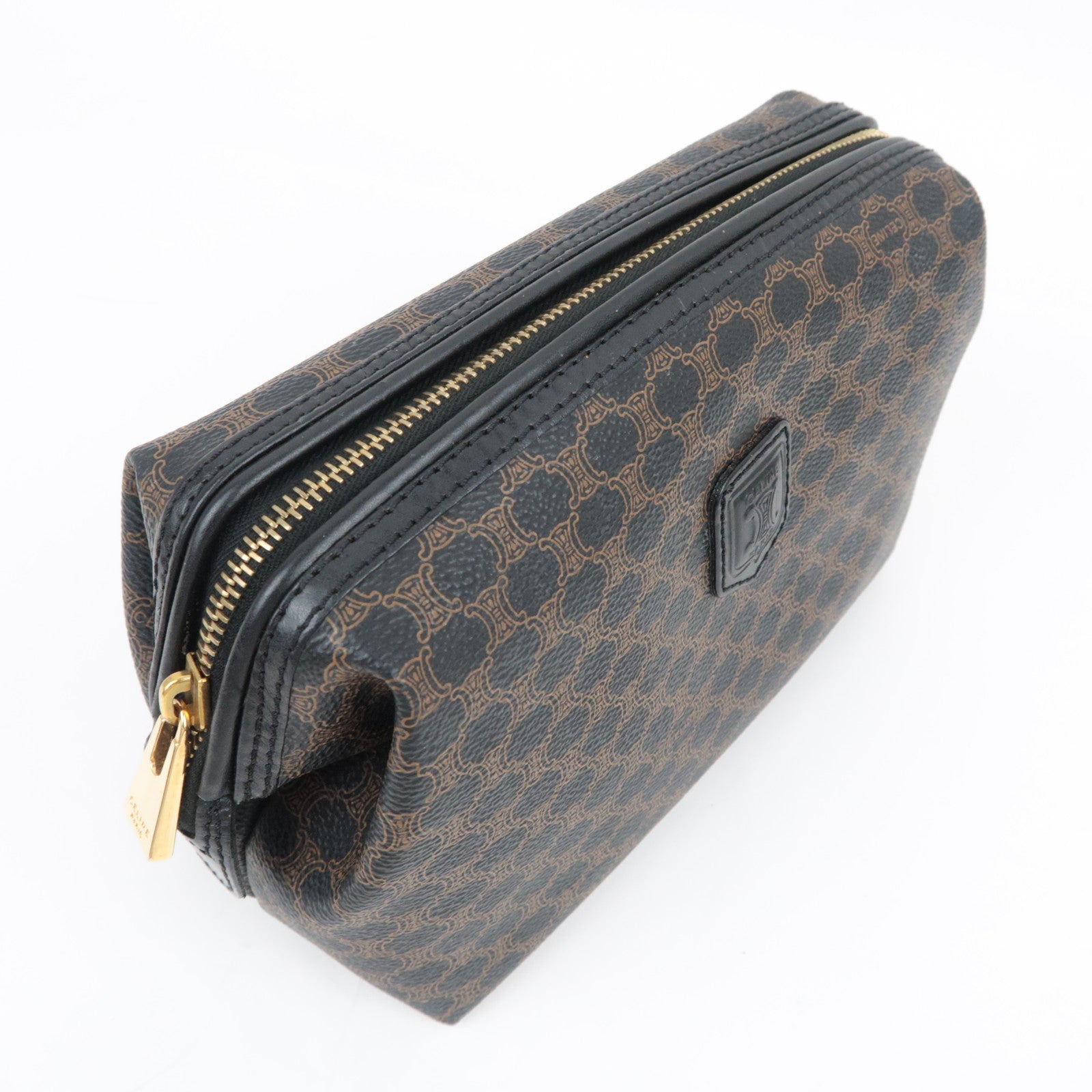 CELINE Macadam PVC Leather Cosmetic Pouch Black
