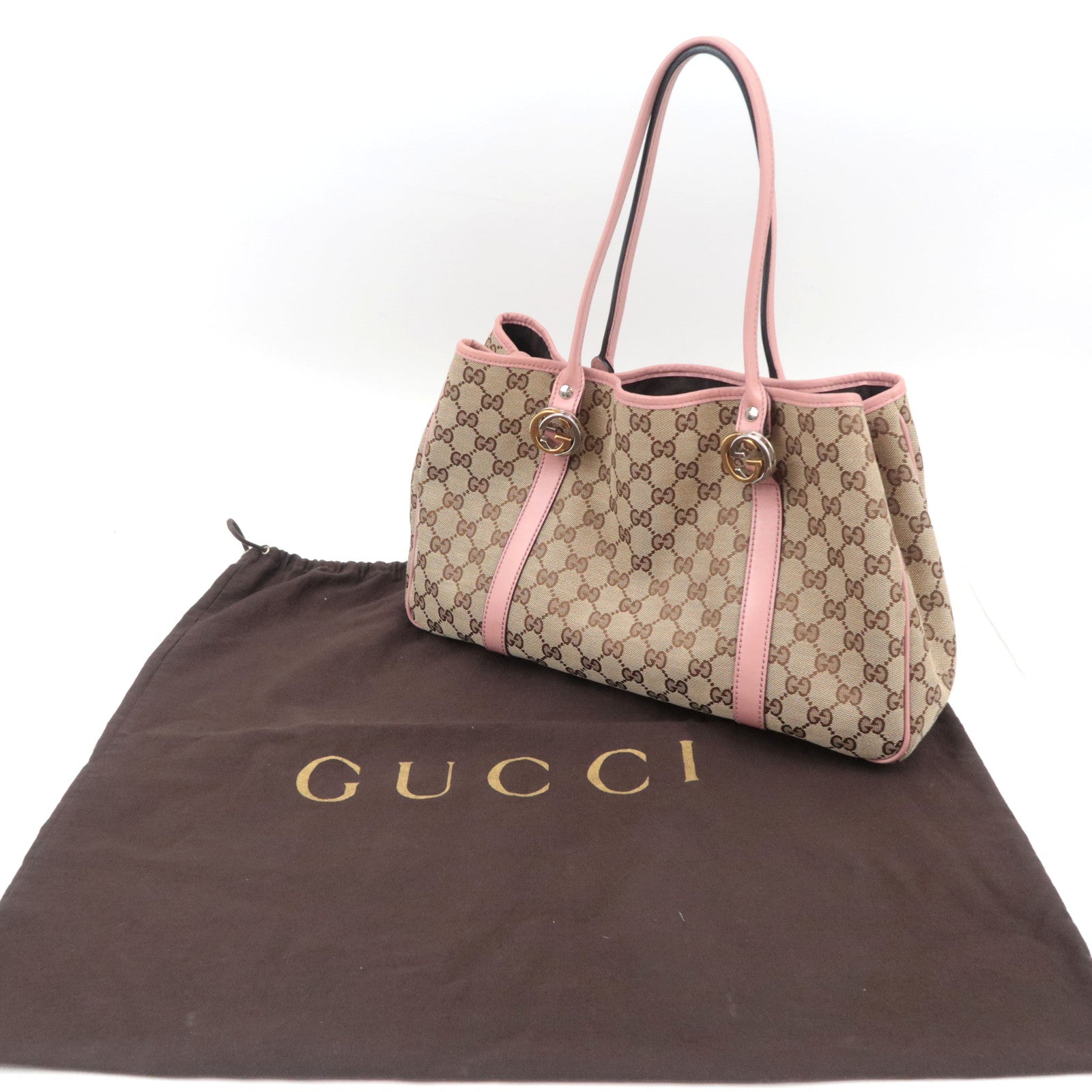 GUCCI GG Twins GG Canvas Tote Bag Beige Pink 232957