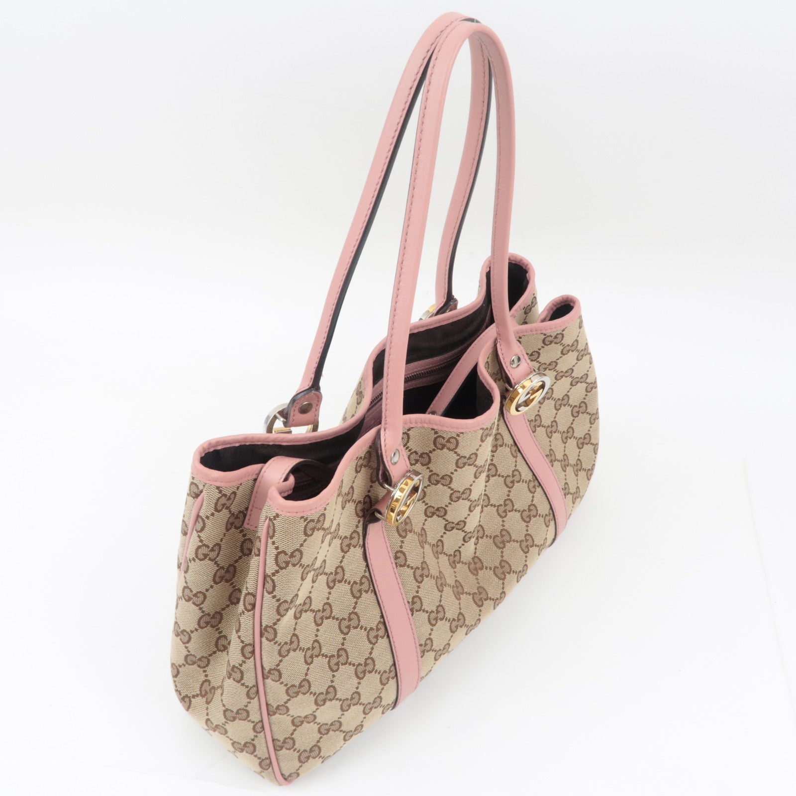 GUCCI GG Twins GG Canvas Tote Bag Beige Pink 232957