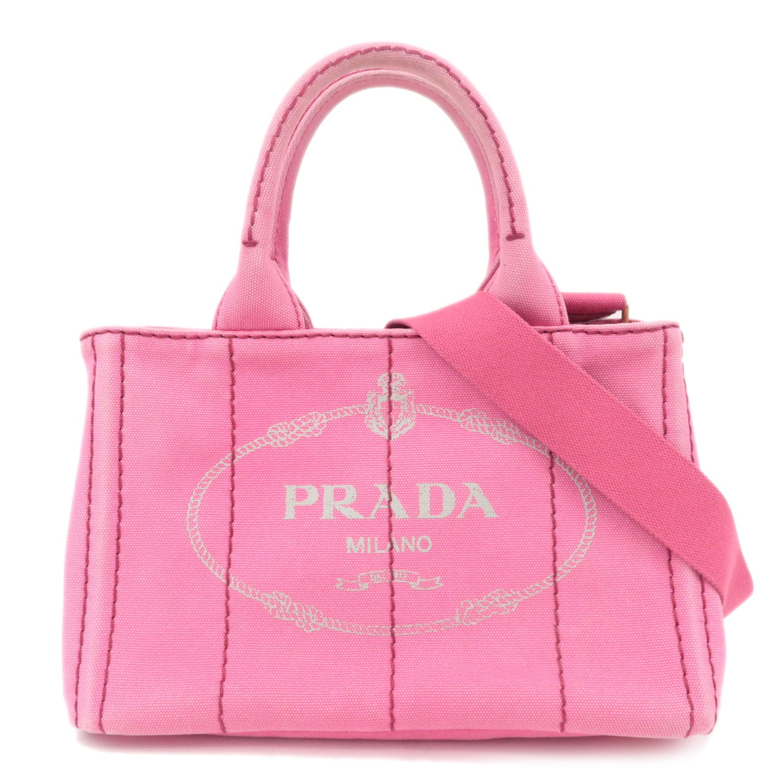 PRADA Canapa Mini 2Way Canvas Tote Bag Pink 1BG43989606