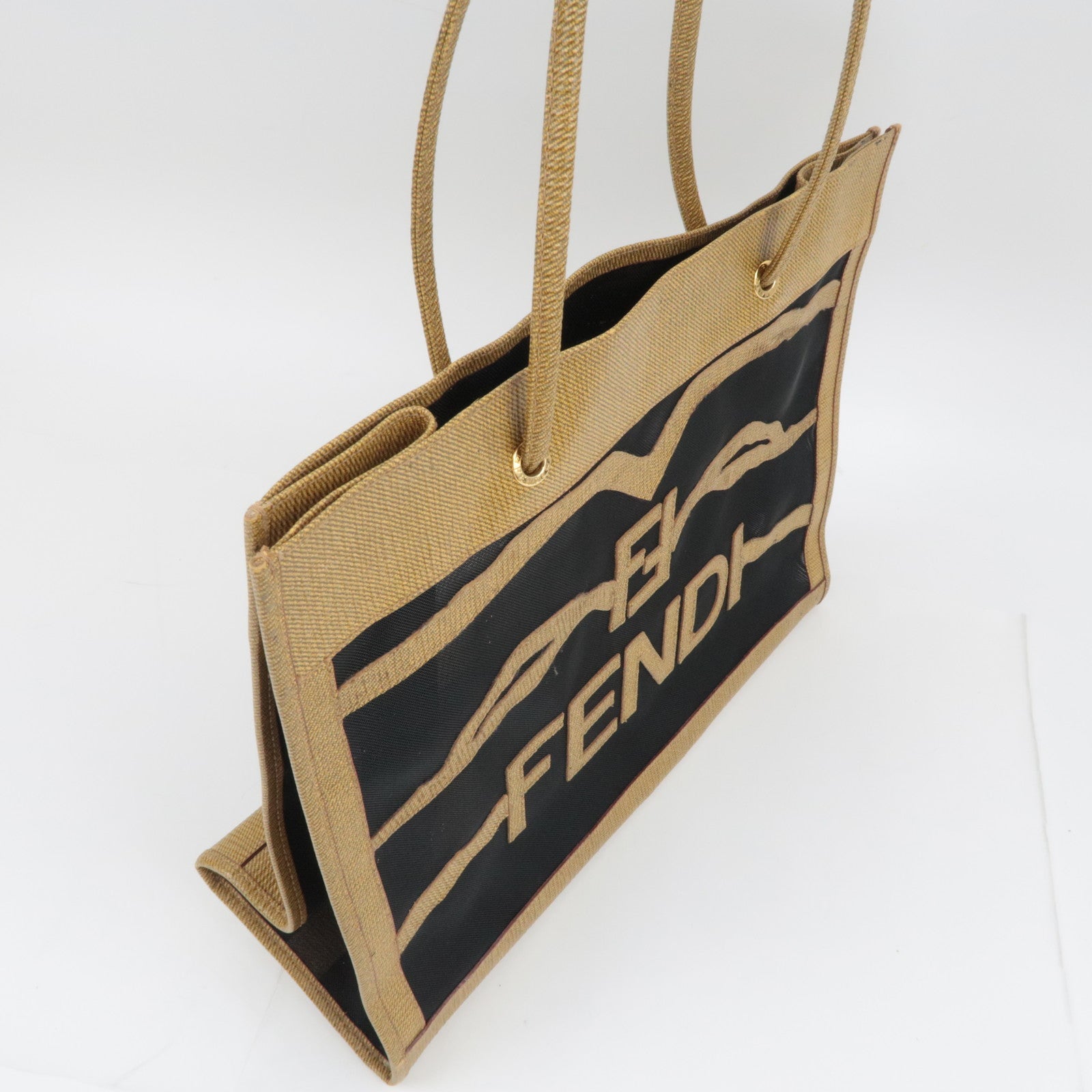 FENDI PVC Mesh Tote Bag Light Brown Black