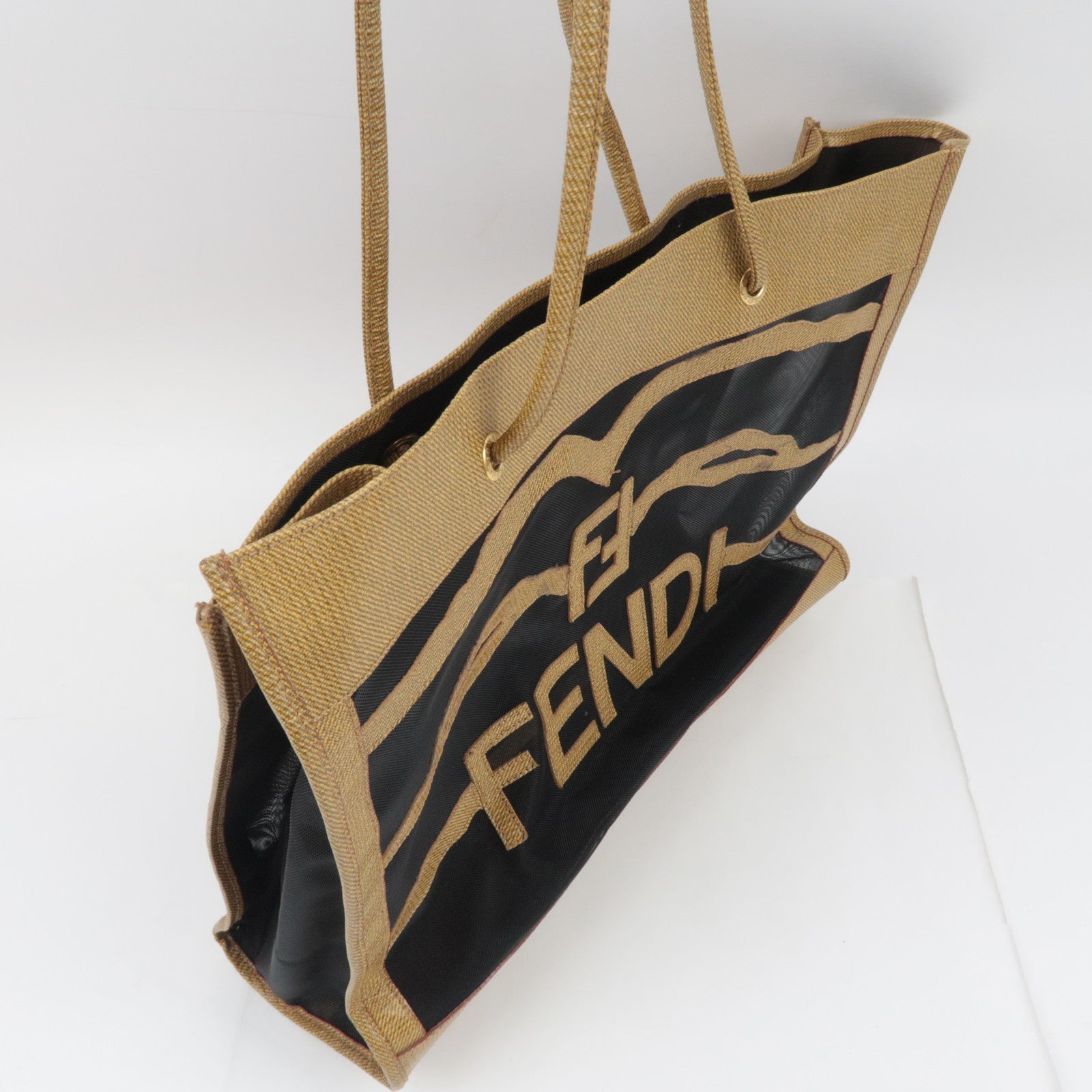 FENDI PVC Mesh Tote Bag Light Brown Black