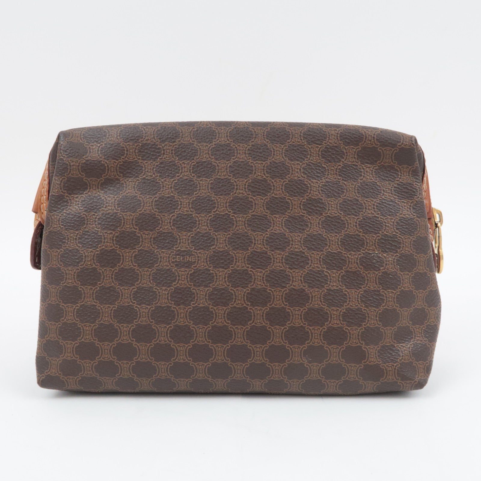 CELINE Macadam PVC Leather Cosmetic Pouch Brown