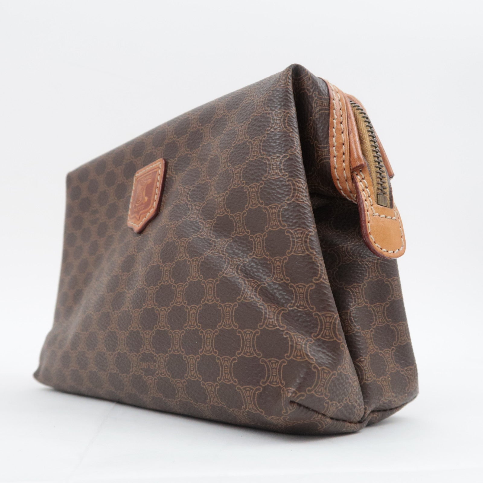 CELINE Macadam PVC Leather Cosmetic Pouch Brown