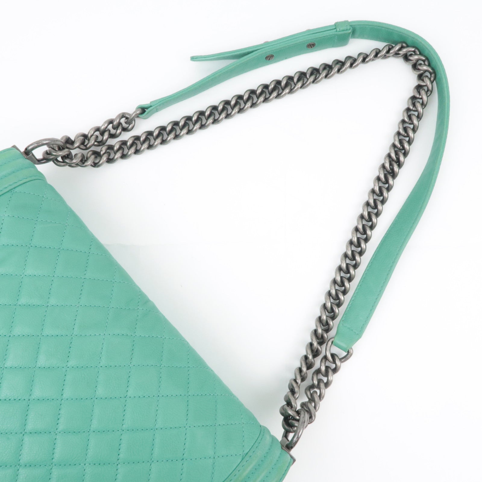 CHANEL Boy Chanel 30 Leather Chain Shoulder Bag Emerald Green