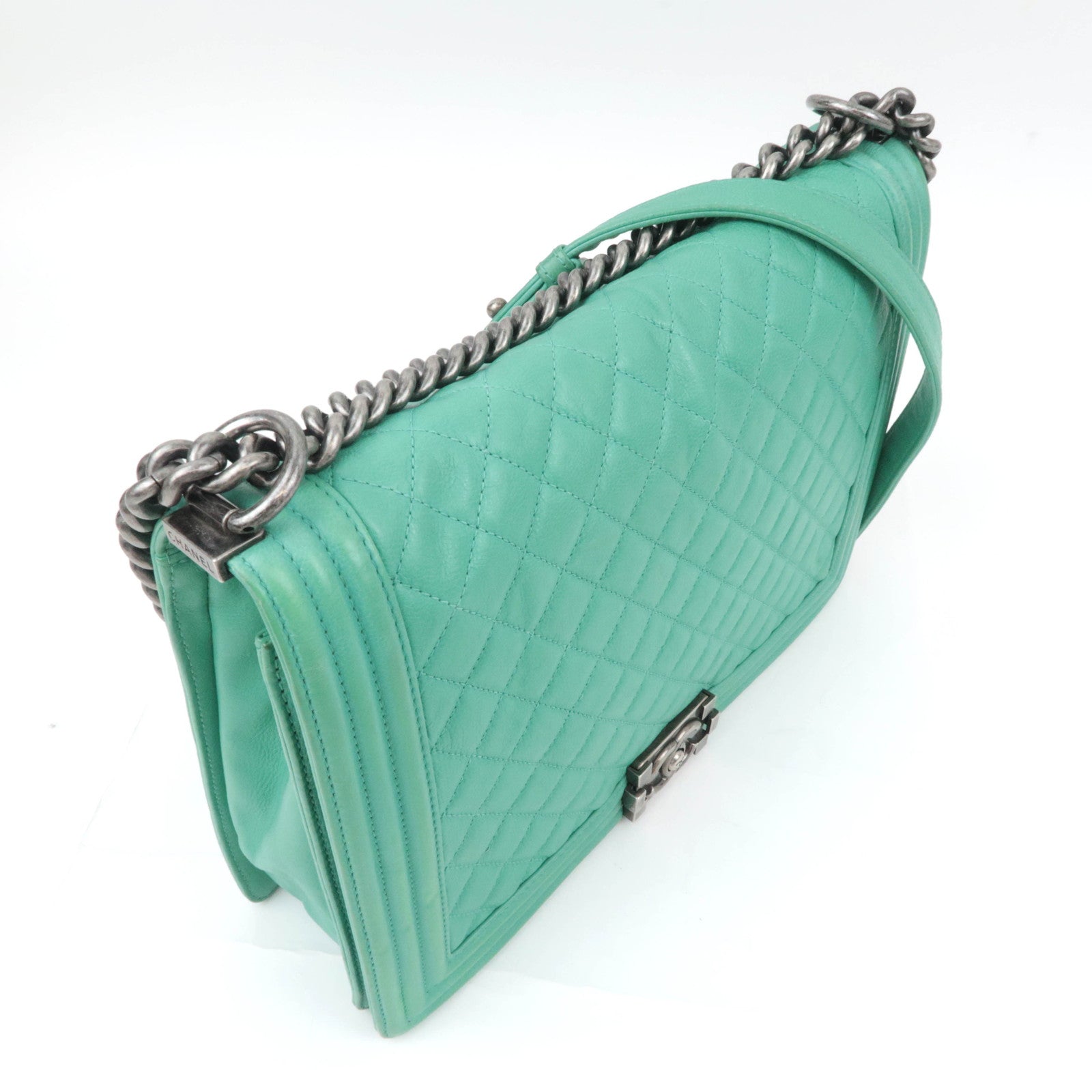 CHANEL Boy Chanel 30 Leather Chain Shoulder Bag Emerald Green