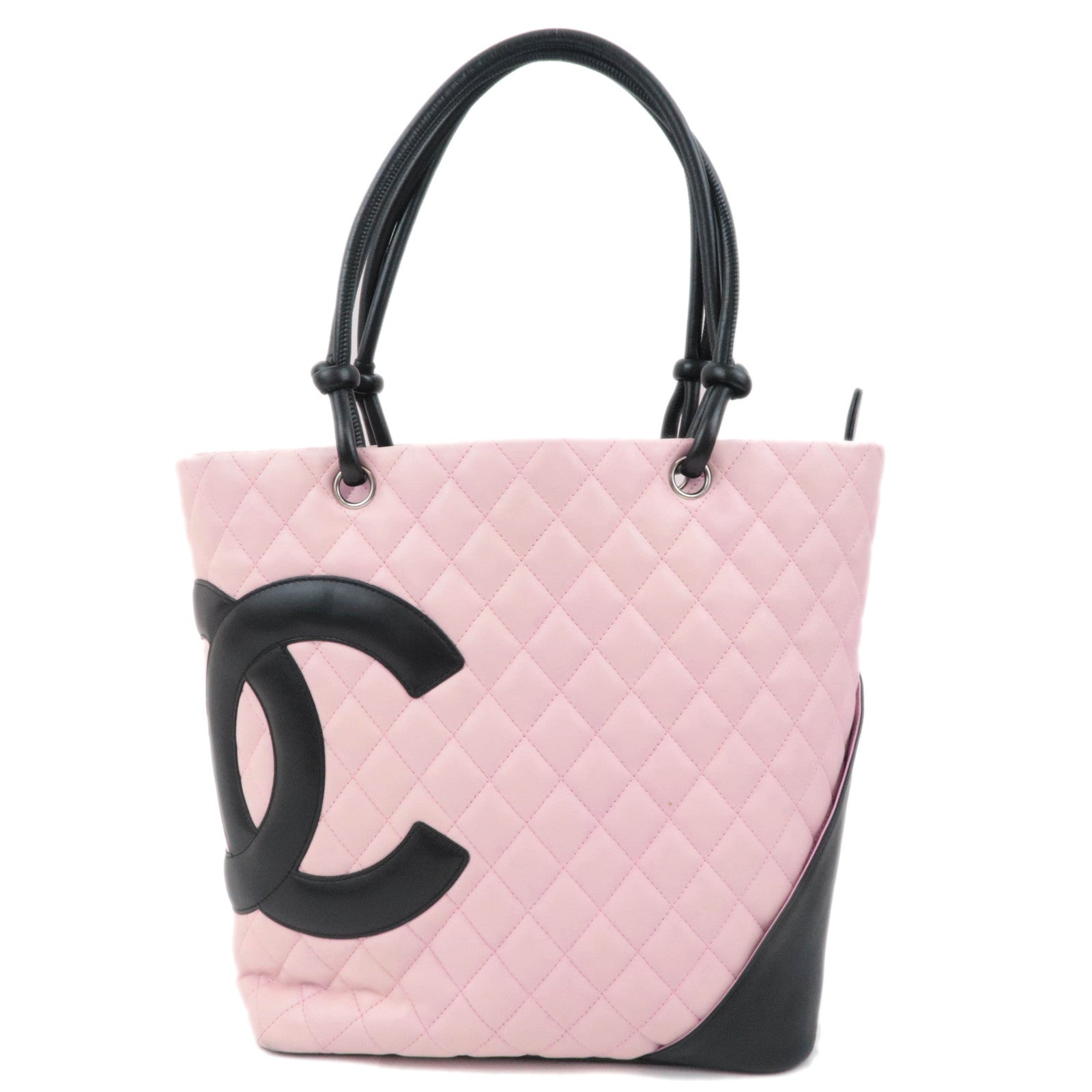 CHANEL Cambon Line Lambskin Tote Bag Pink Black89616