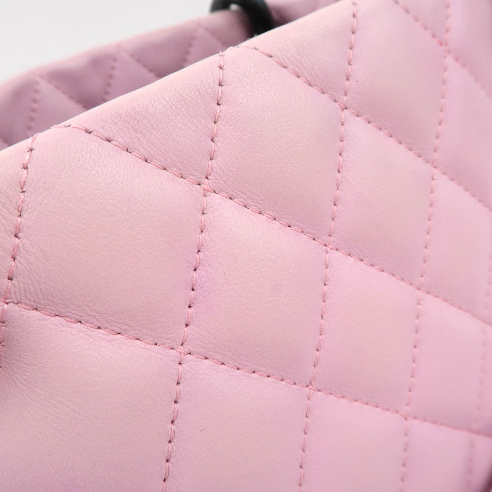 CHANEL Cambon Line Lambskin Tote Bag Pink Black
