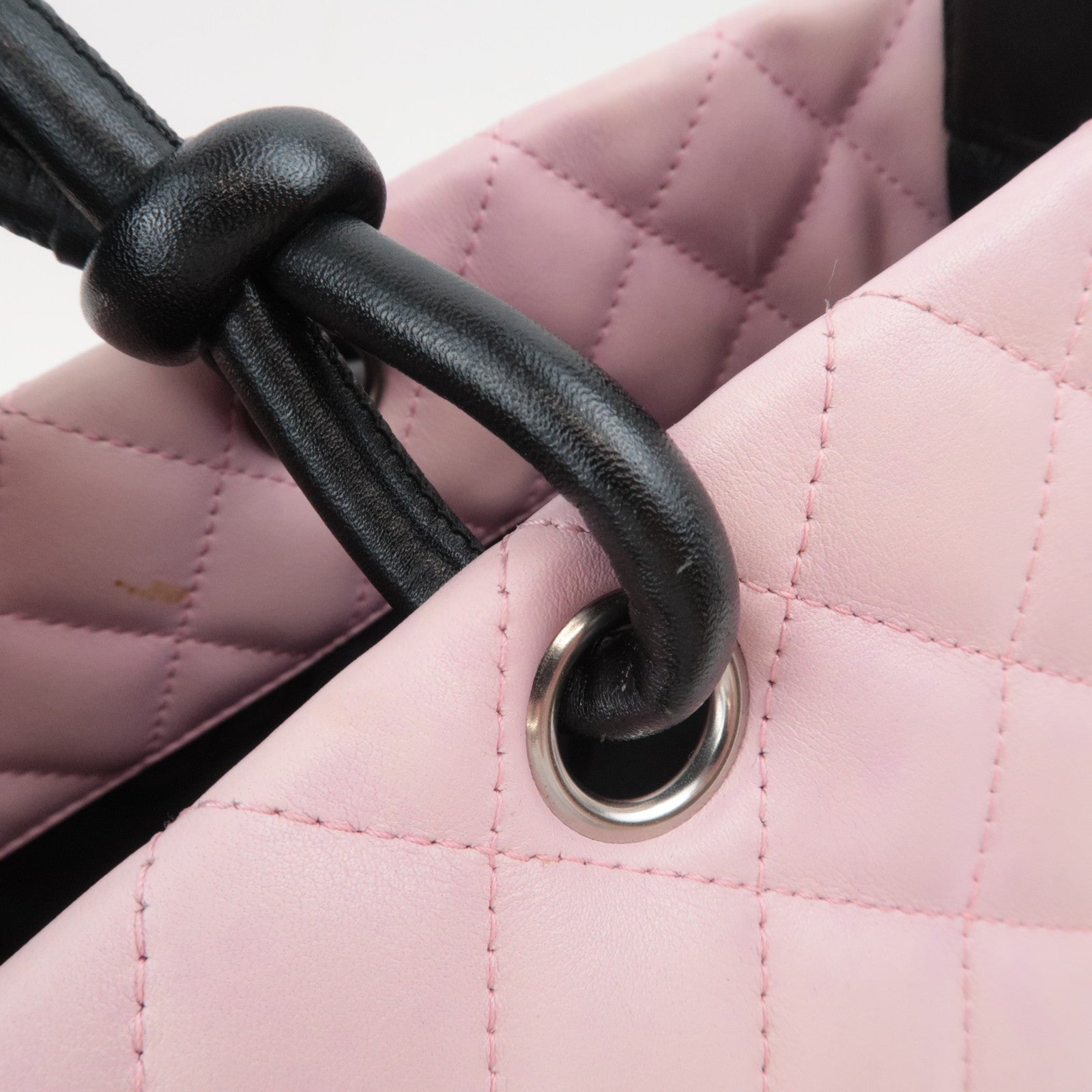 CHANEL Cambon Line Lambskin Tote Bag Pink Black
