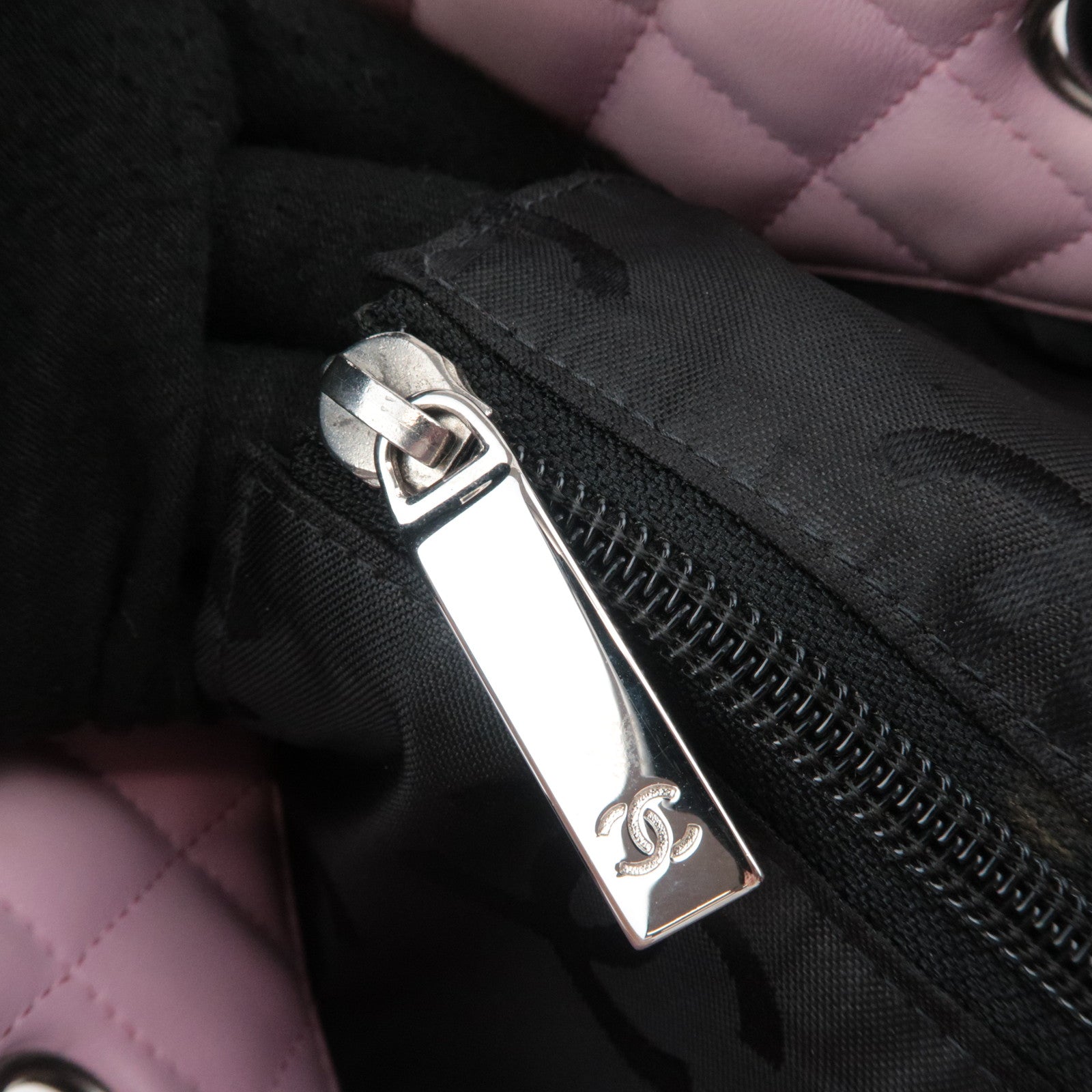 CHANEL Cambon Line Lambskin Tote Bag Pink Black