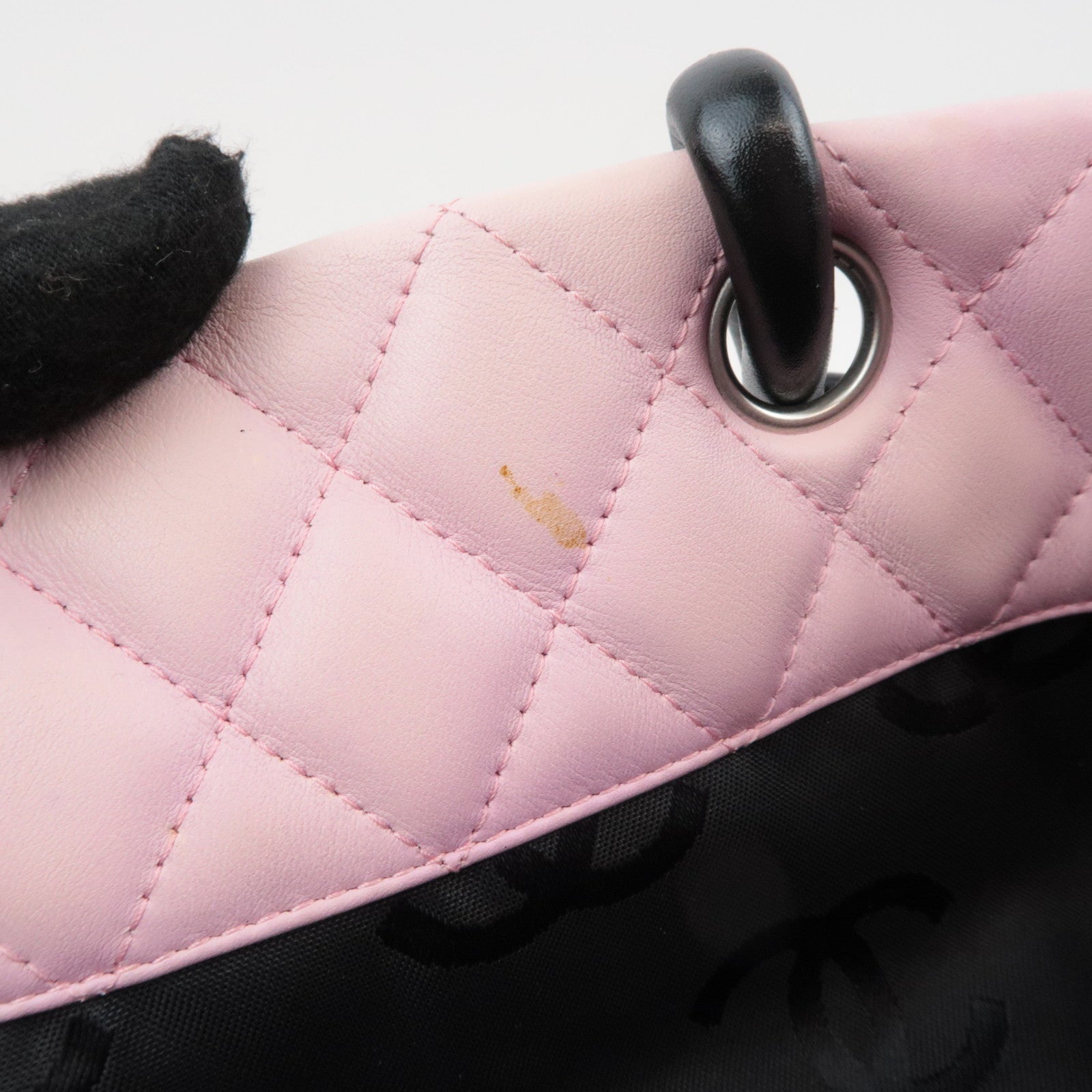 CHANEL Cambon Line Lambskin Tote Bag Pink Black