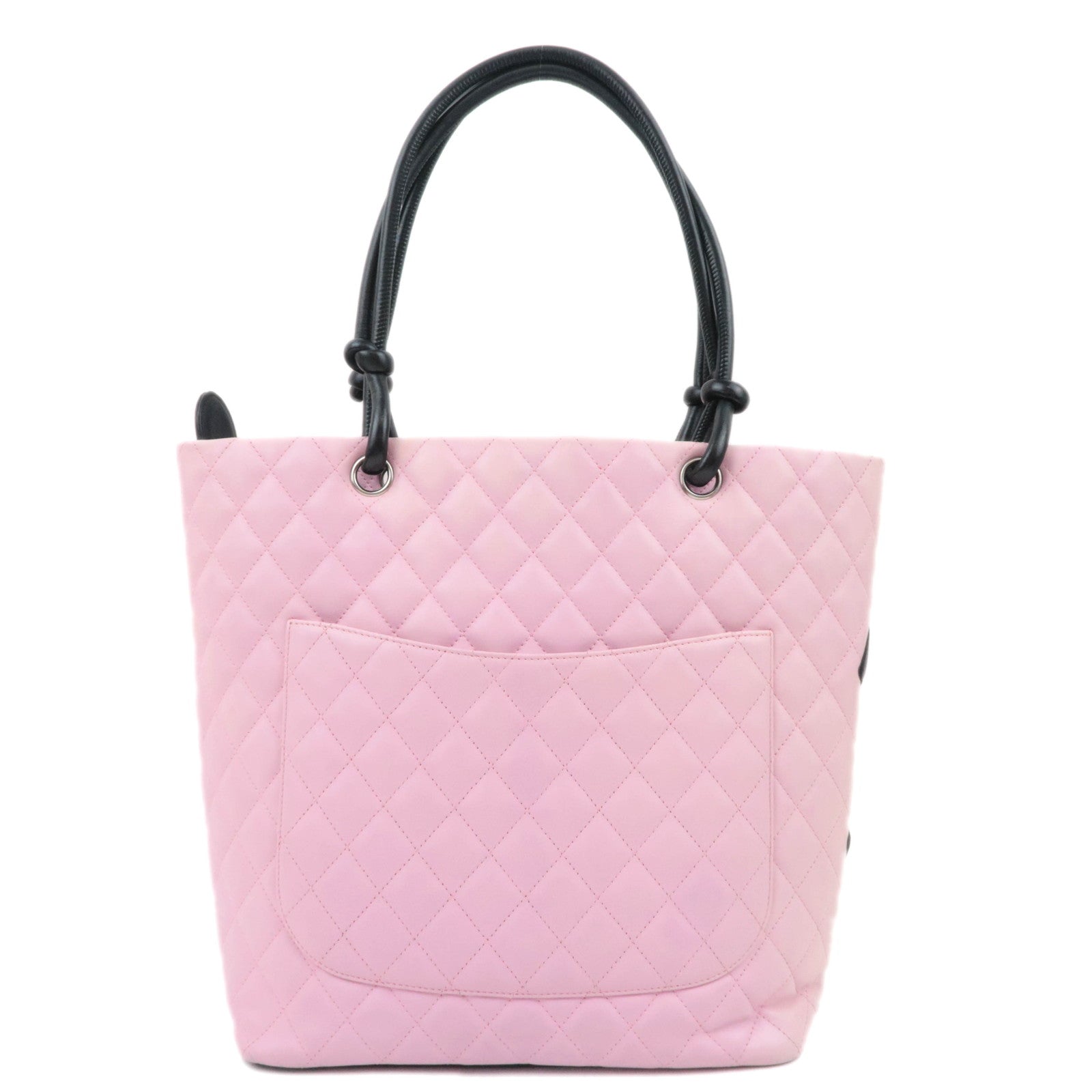 CHANEL Cambon Line Lambskin Tote Bag Pink Black