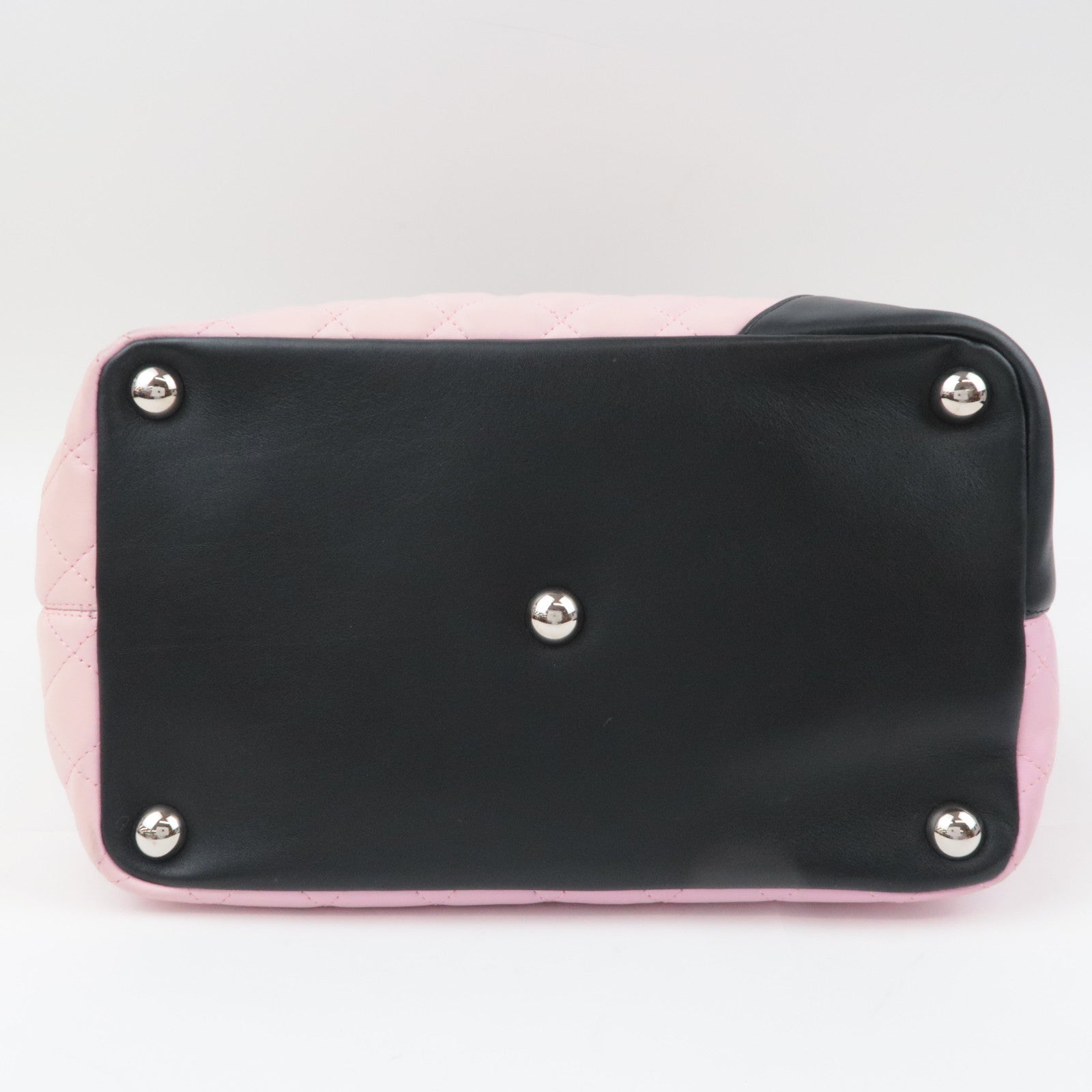 CHANEL Cambon Line Lambskin Tote Bag Pink Black