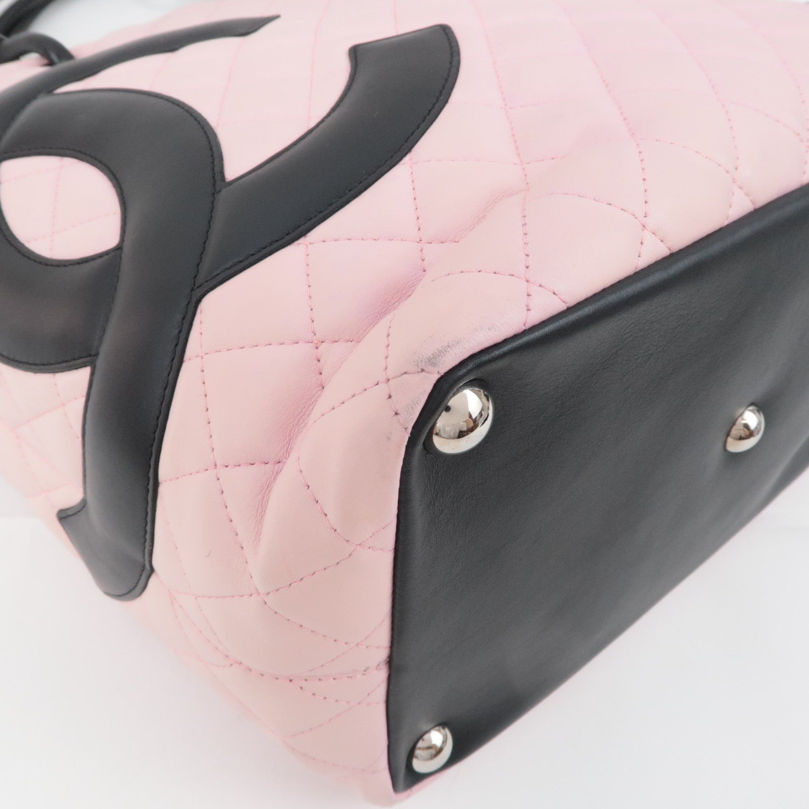 CHANEL Cambon Line Lambskin Tote Bag Pink Black