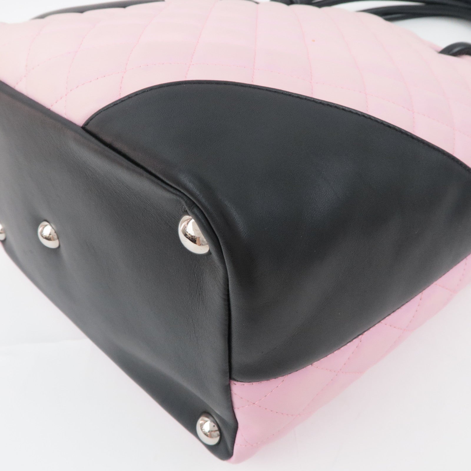 CHANEL Cambon Line Lambskin Tote Bag Pink Black
