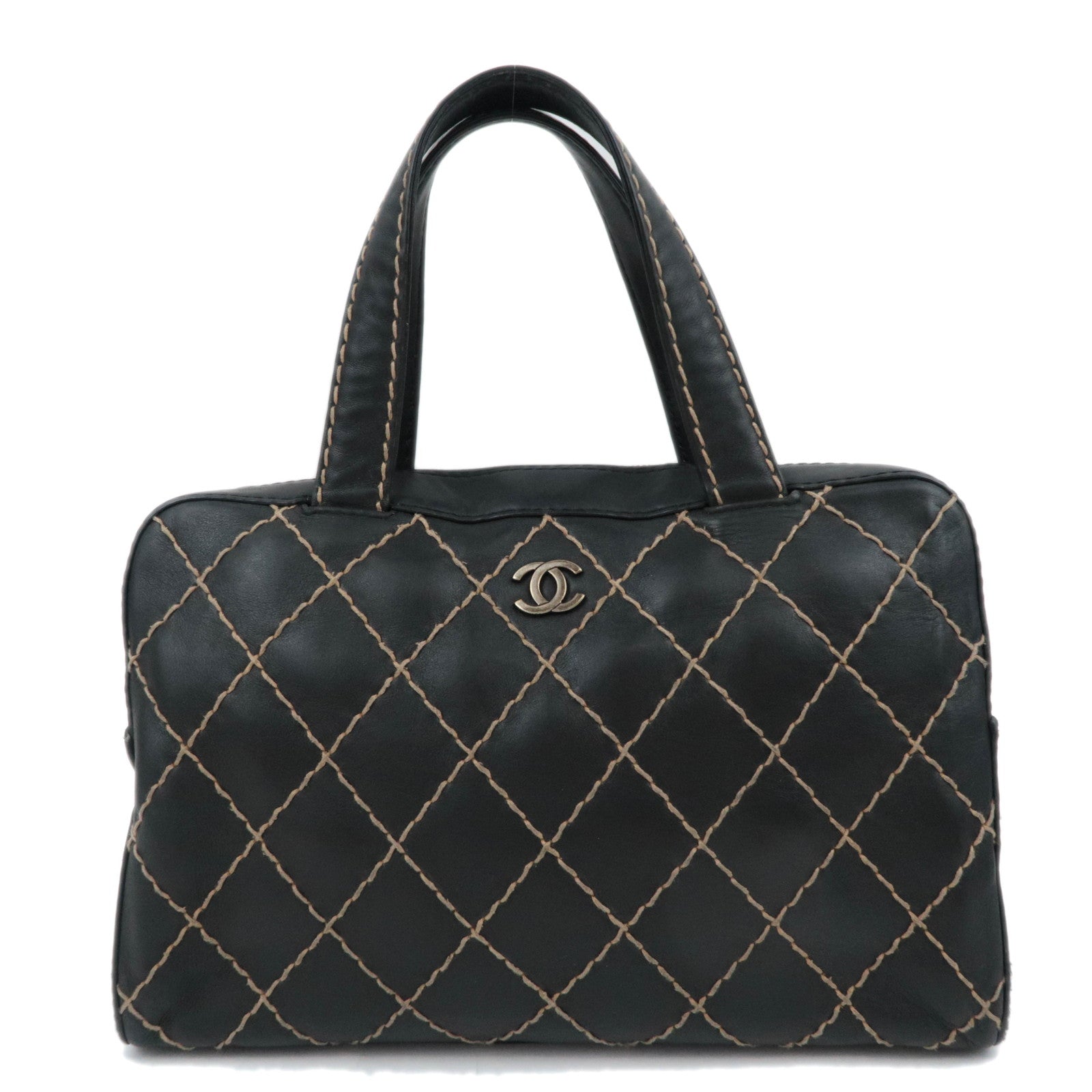 CHANEL Wild Stitch Leather Handbag Black89617