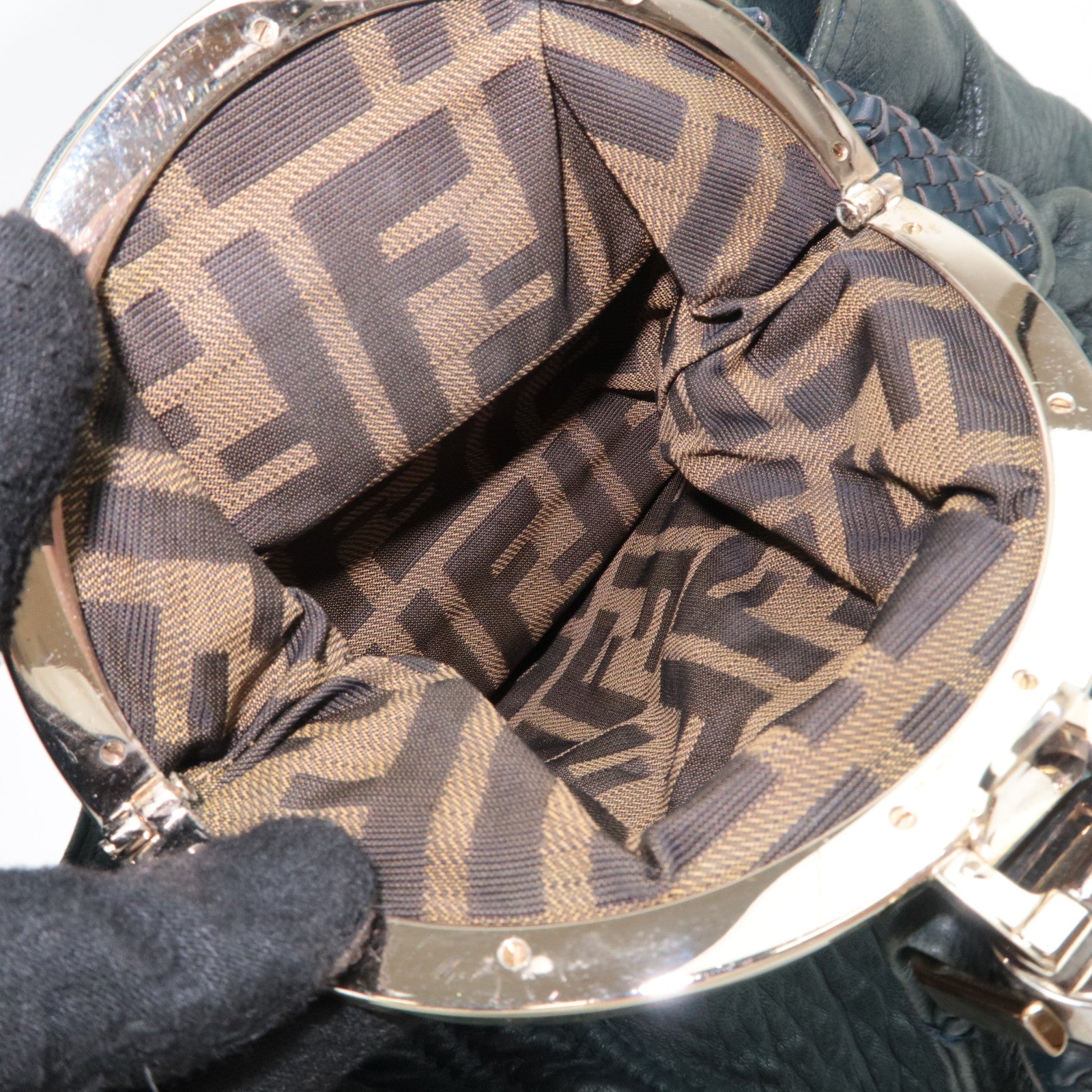 FENDI Spybag Leather Handbag Dark Green 8BR511