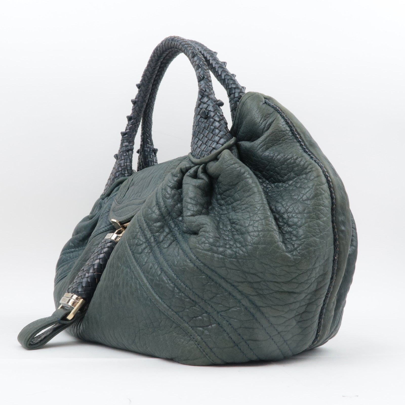 FENDI Spybag Leather Handbag Dark Green 8BR511