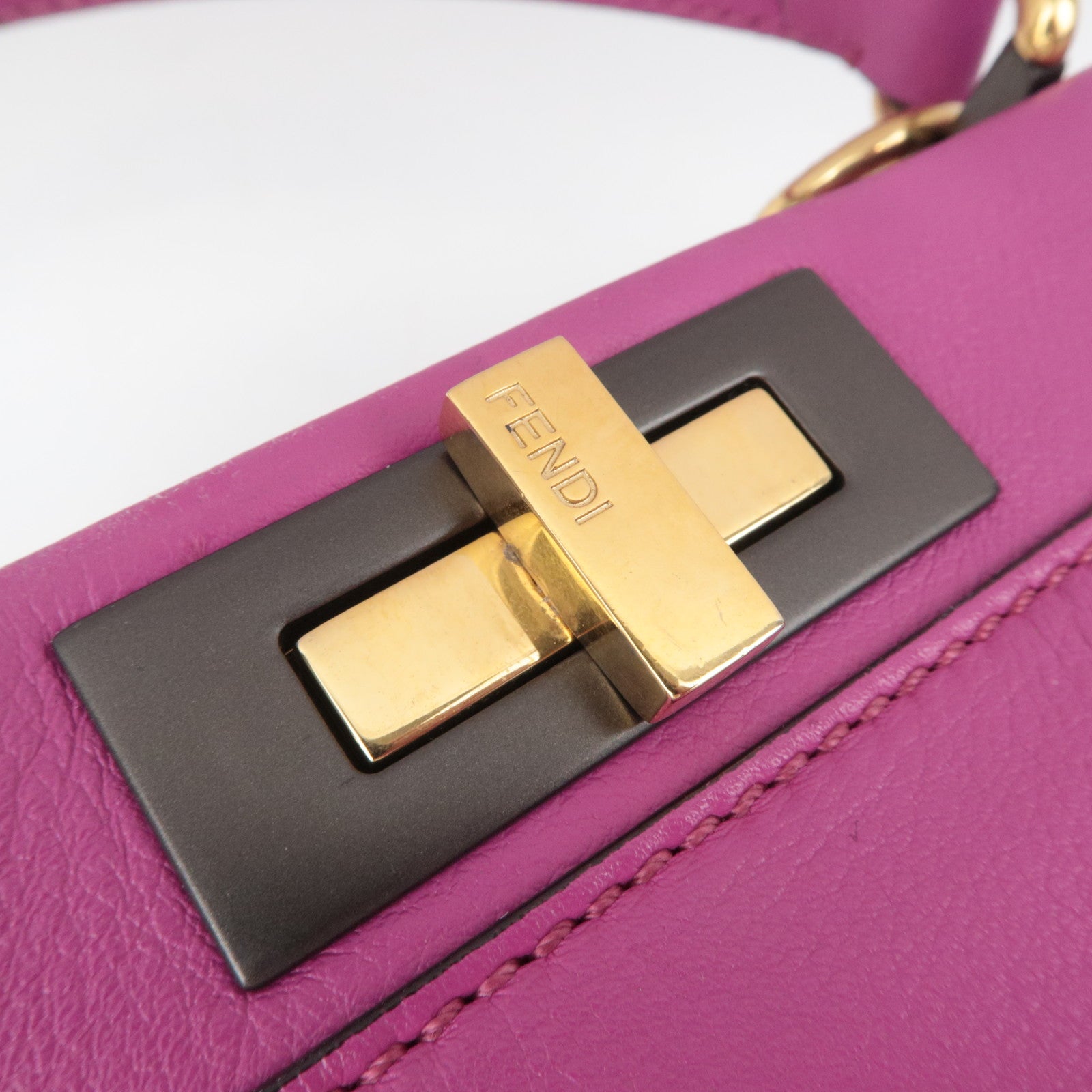 FENDI Peekaboo Regular 2Way Leather Handbag Pink 8BN290