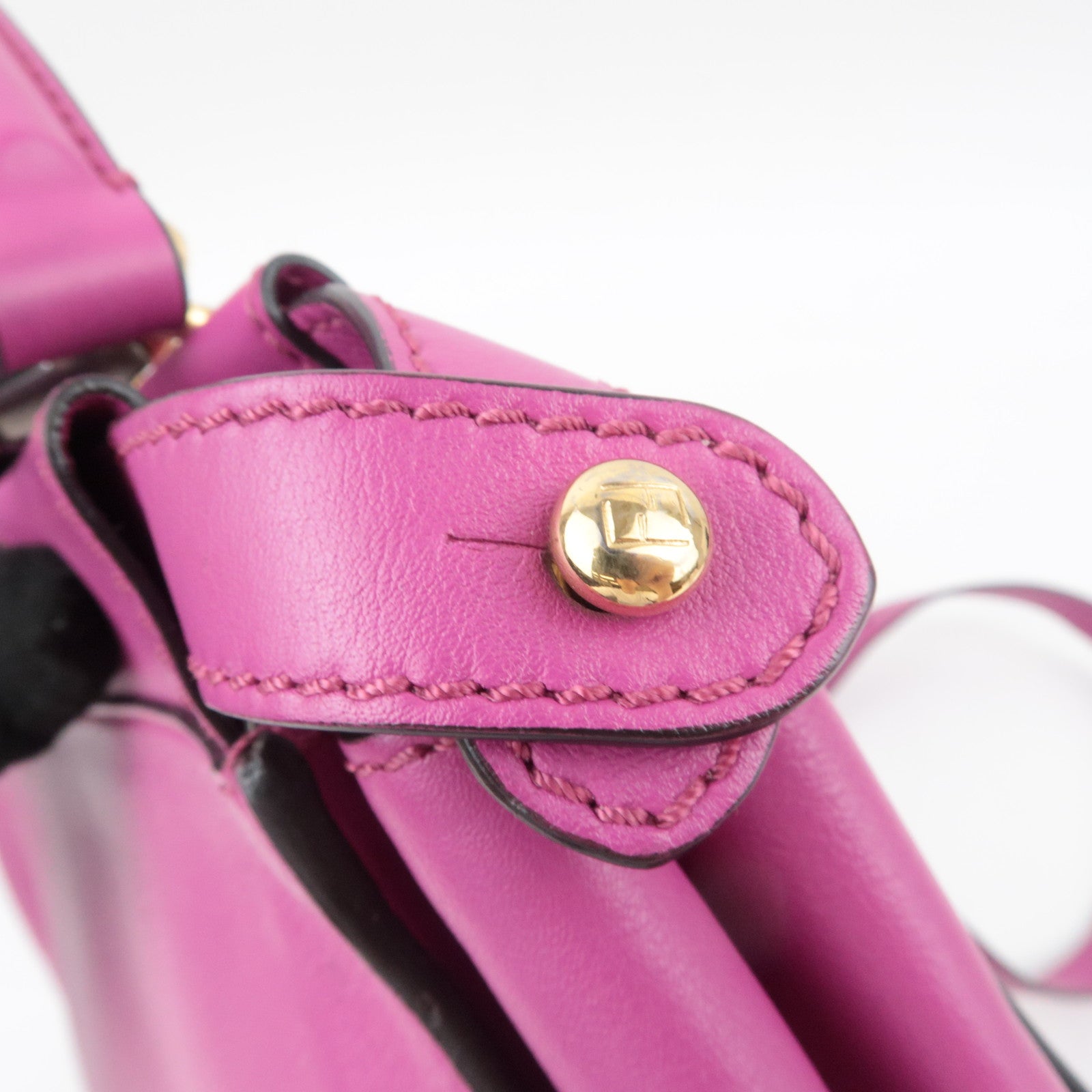 FENDI Peekaboo Regular 2Way Leather Handbag Pink 8BN290