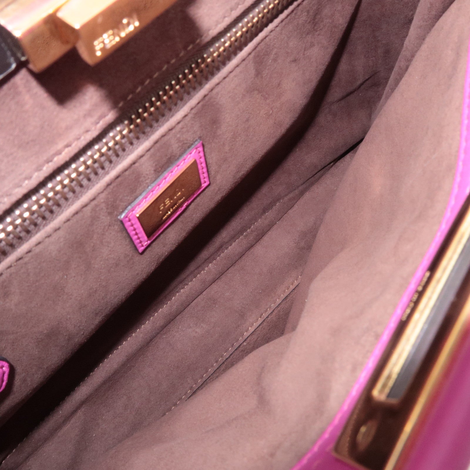 FENDI Peekaboo Regular 2Way Leather Handbag Pink 8BN290