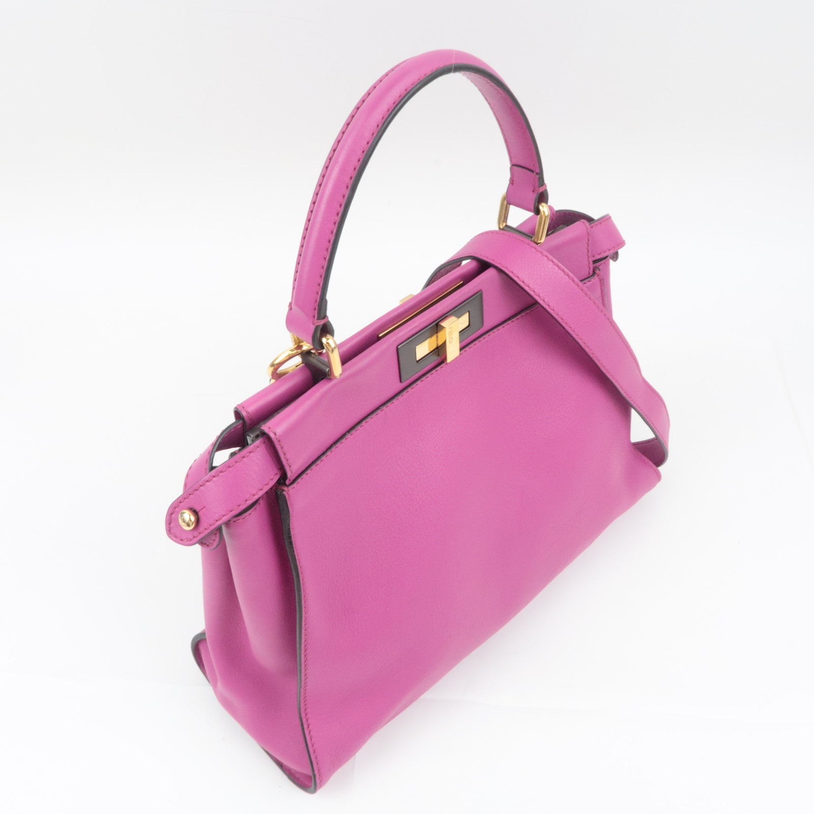 FENDI Peekaboo Regular 2Way Leather Handbag Pink 8BN290