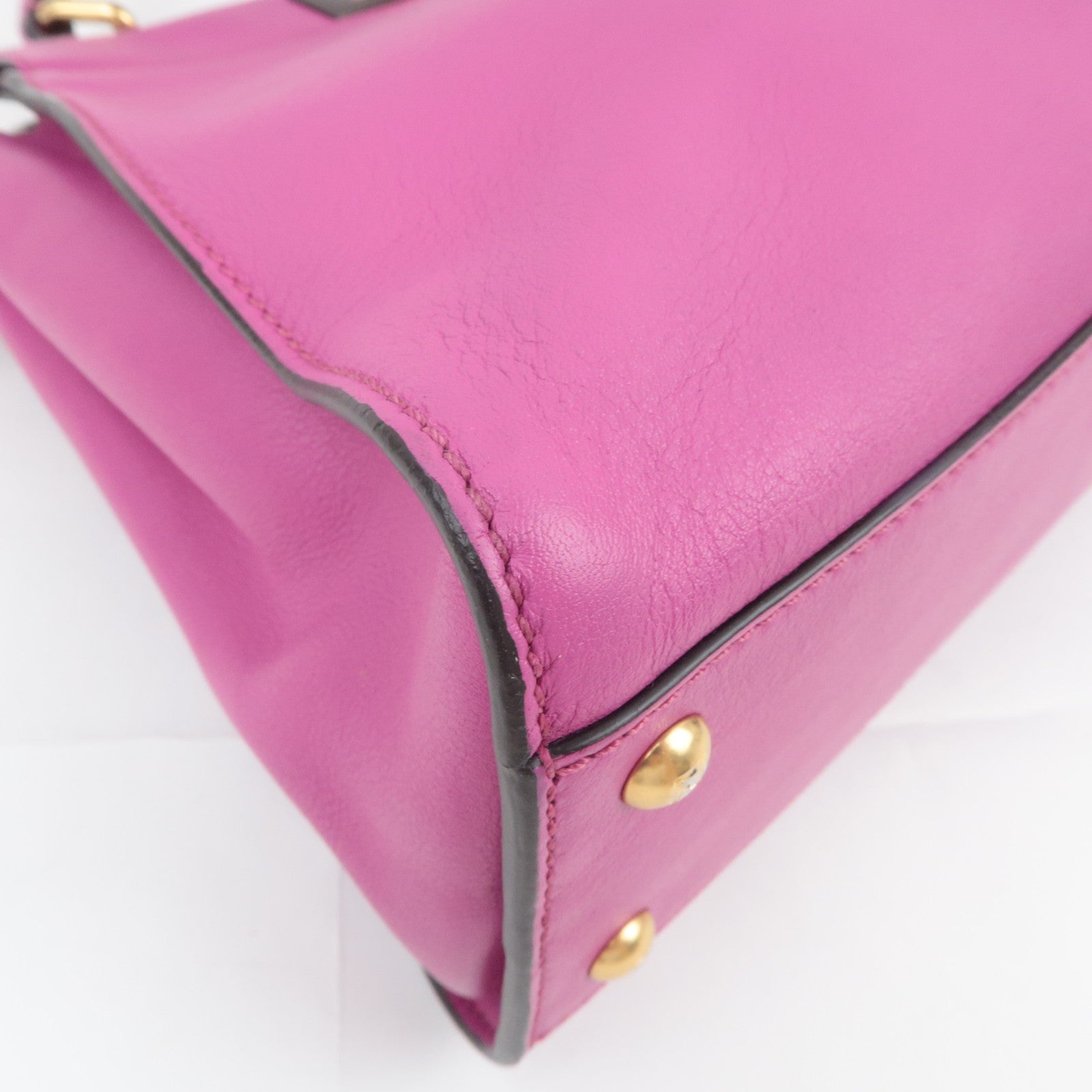FENDI Peekaboo Regular 2Way Leather Handbag Pink 8BN290