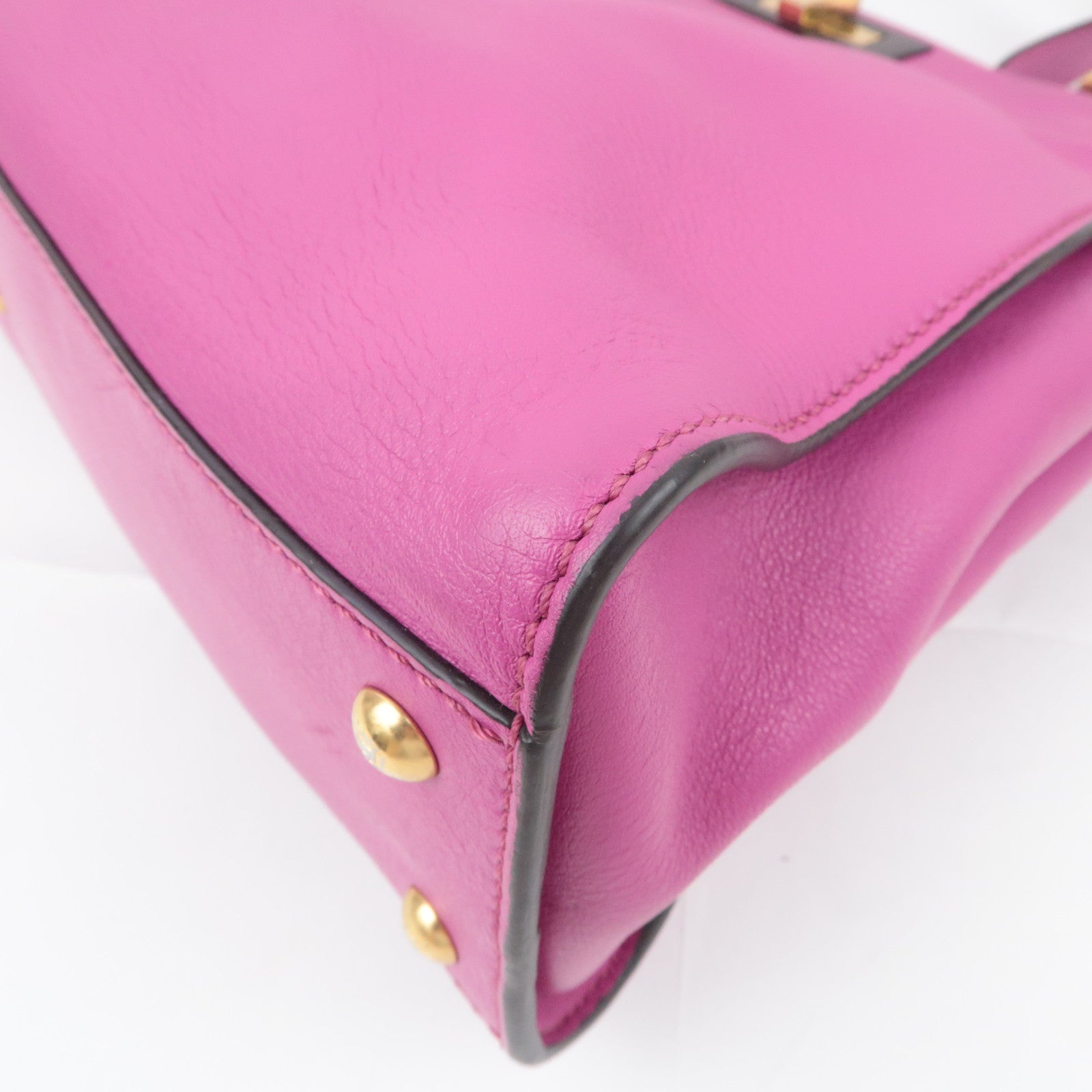 FENDI Peekaboo Regular 2Way Leather Handbag Pink 8BN290