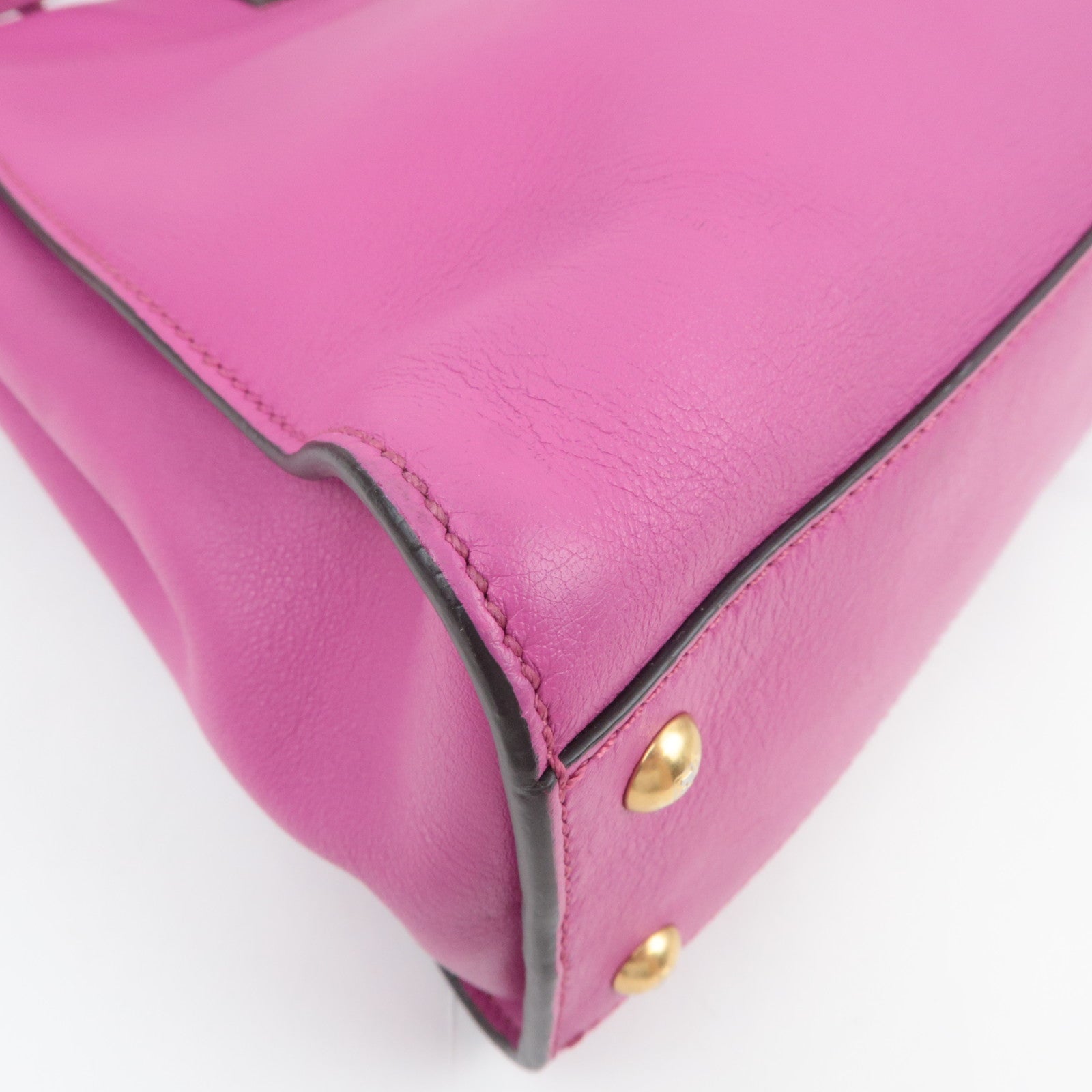 FENDI Peekaboo Regular 2Way Leather Handbag Pink 8BN290