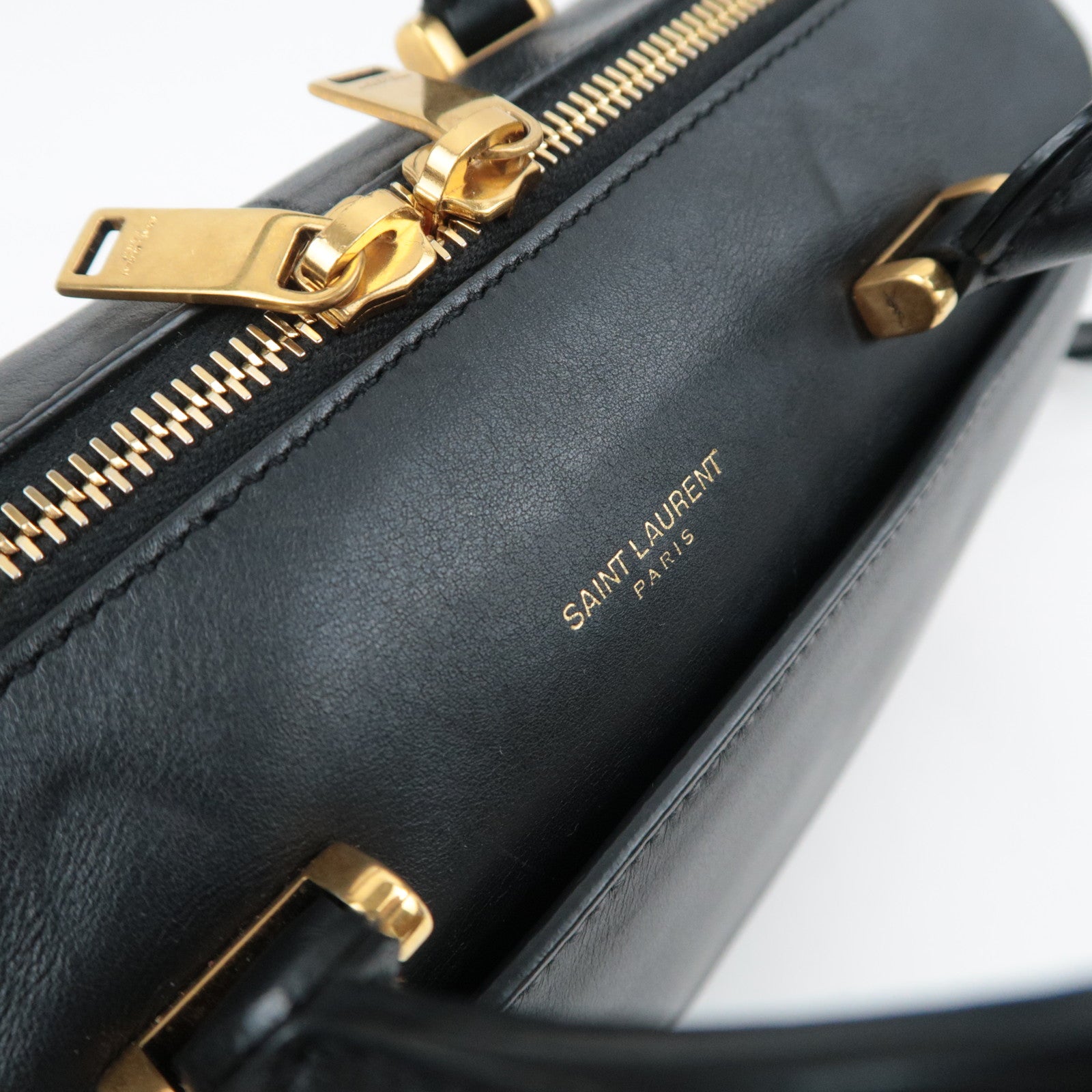 SAINT LAURENT Baby Duffle 2Way Leather Handbag Black 533481