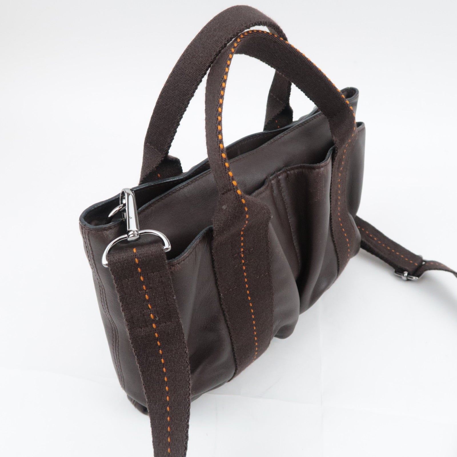 HERMES Caravan Horizontal PM 2Way Leather Handbag Brown
