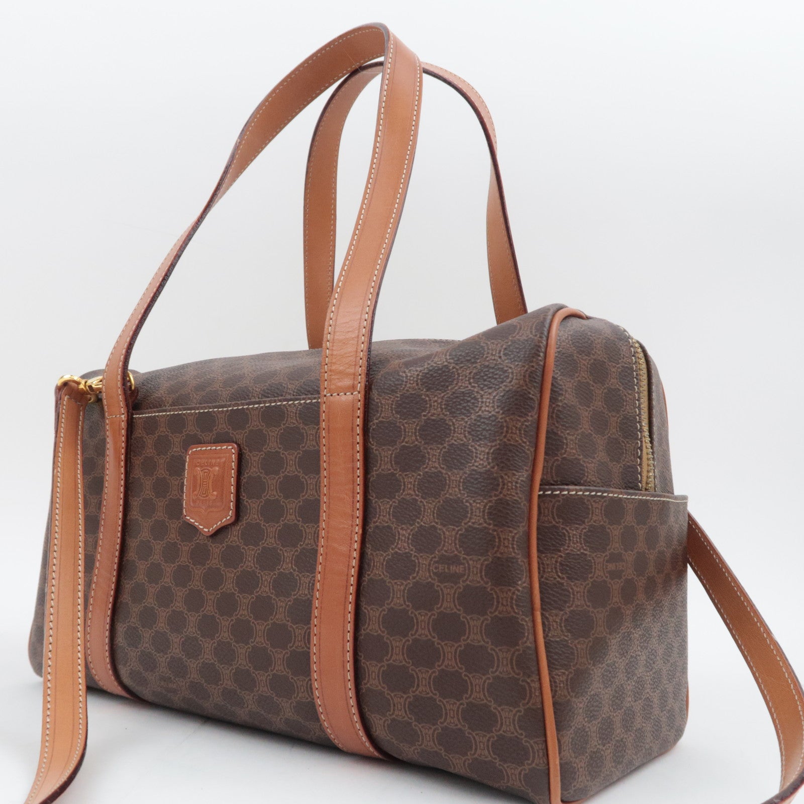 CELINE Macadam PVC Leather Mini Boston Bag Brown