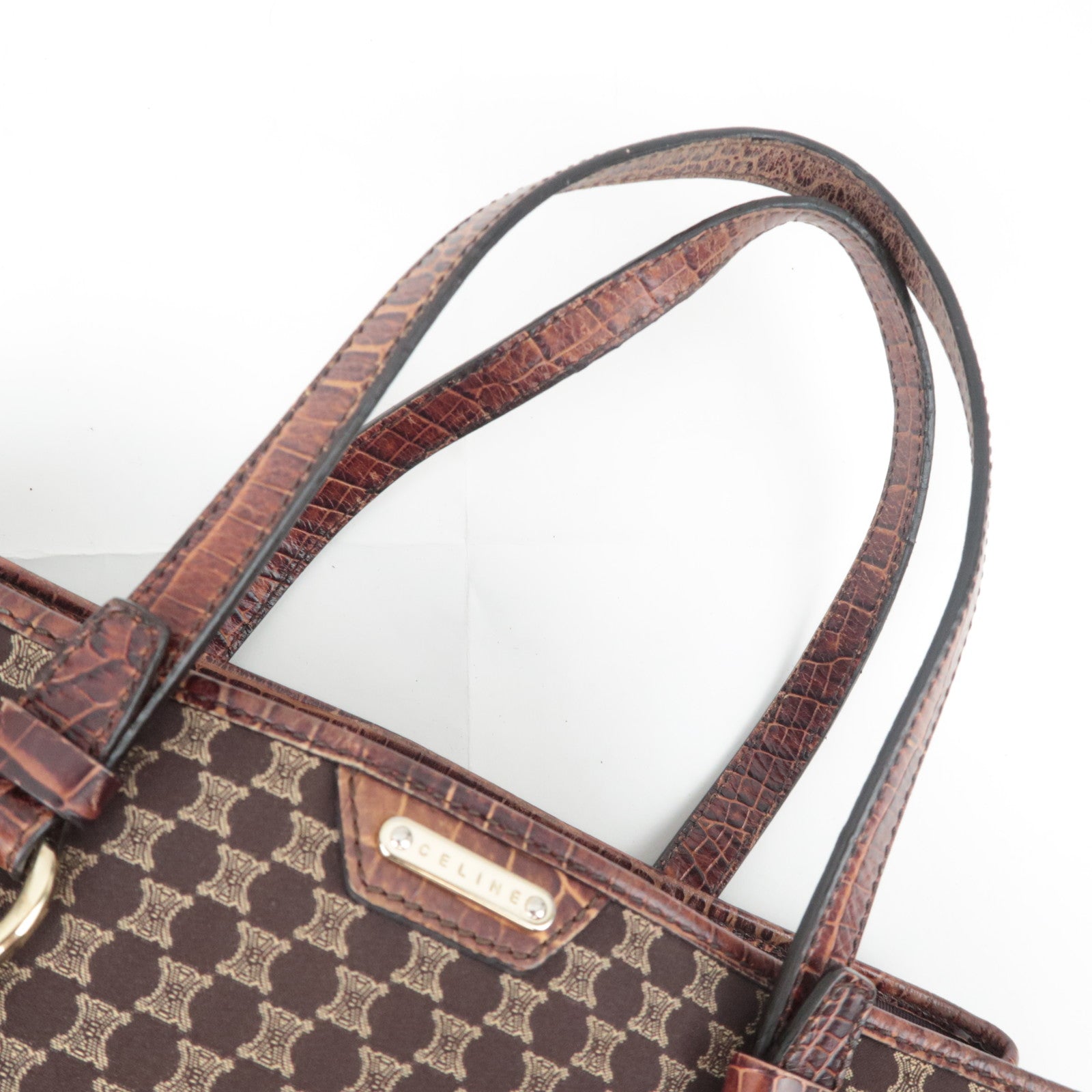 CELINE Macadam Canvas Leather Tote Bag Brown