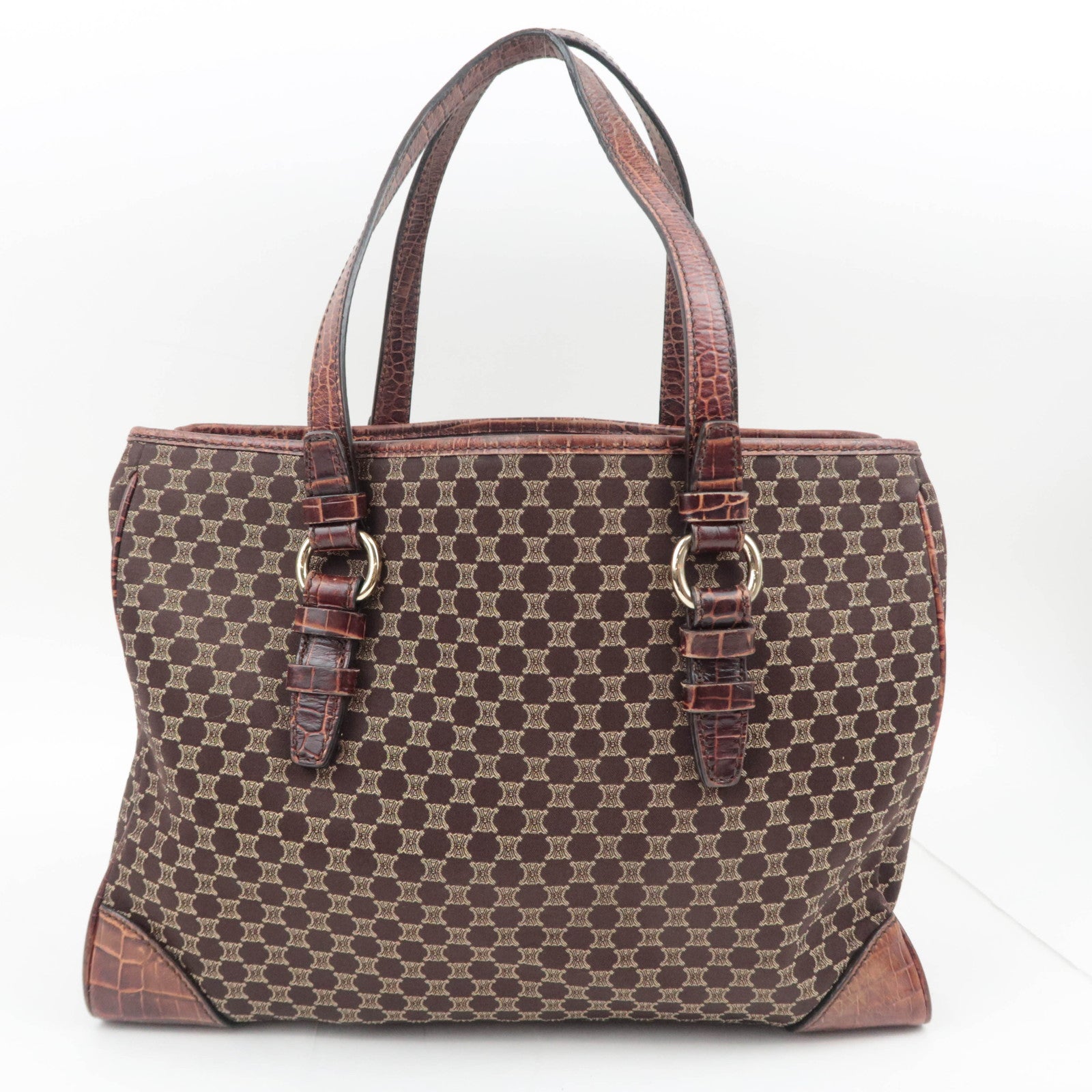 CELINE Macadam Canvas Leather Tote Bag Brown