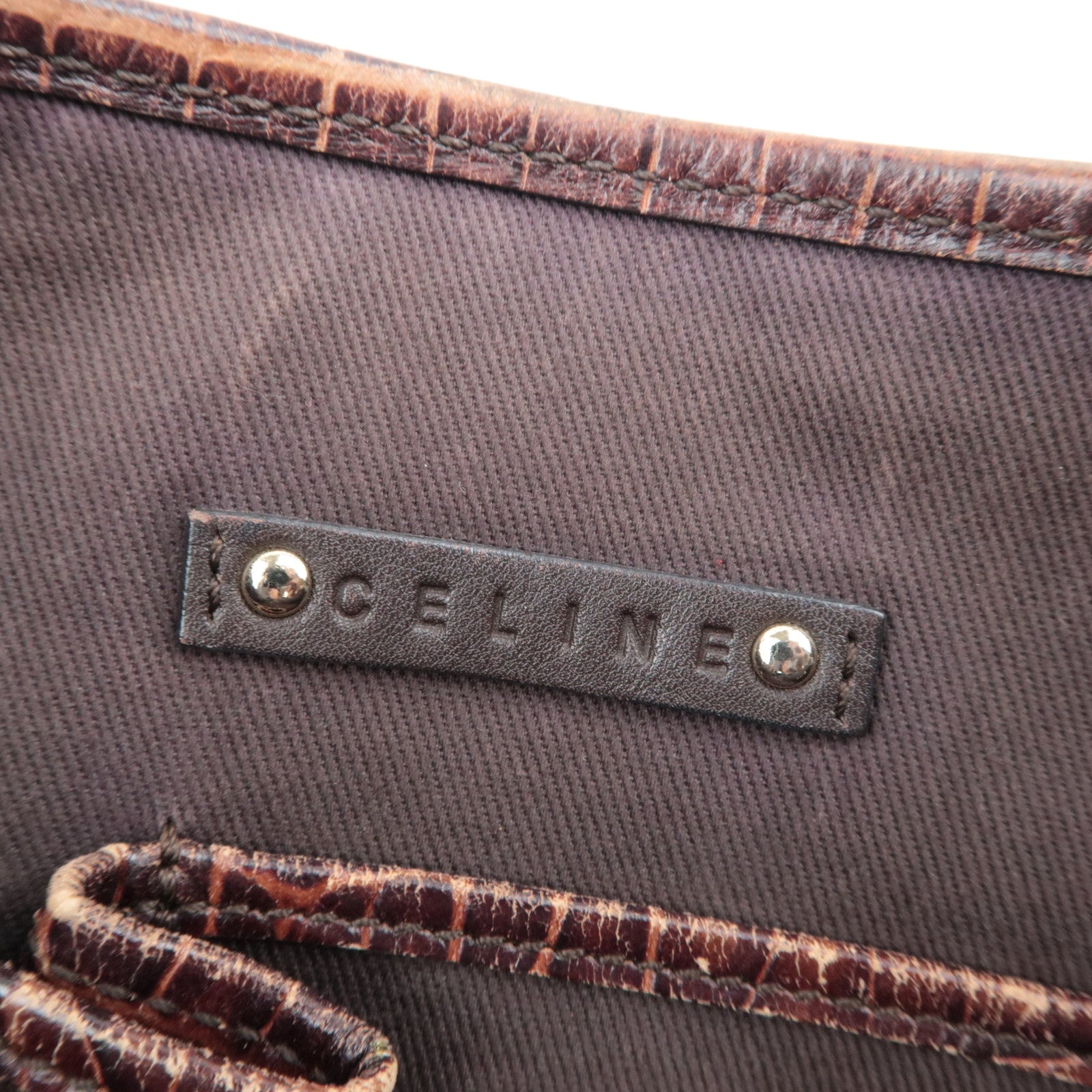 CELINE Macadam Canvas Leather Tote Bag Brown