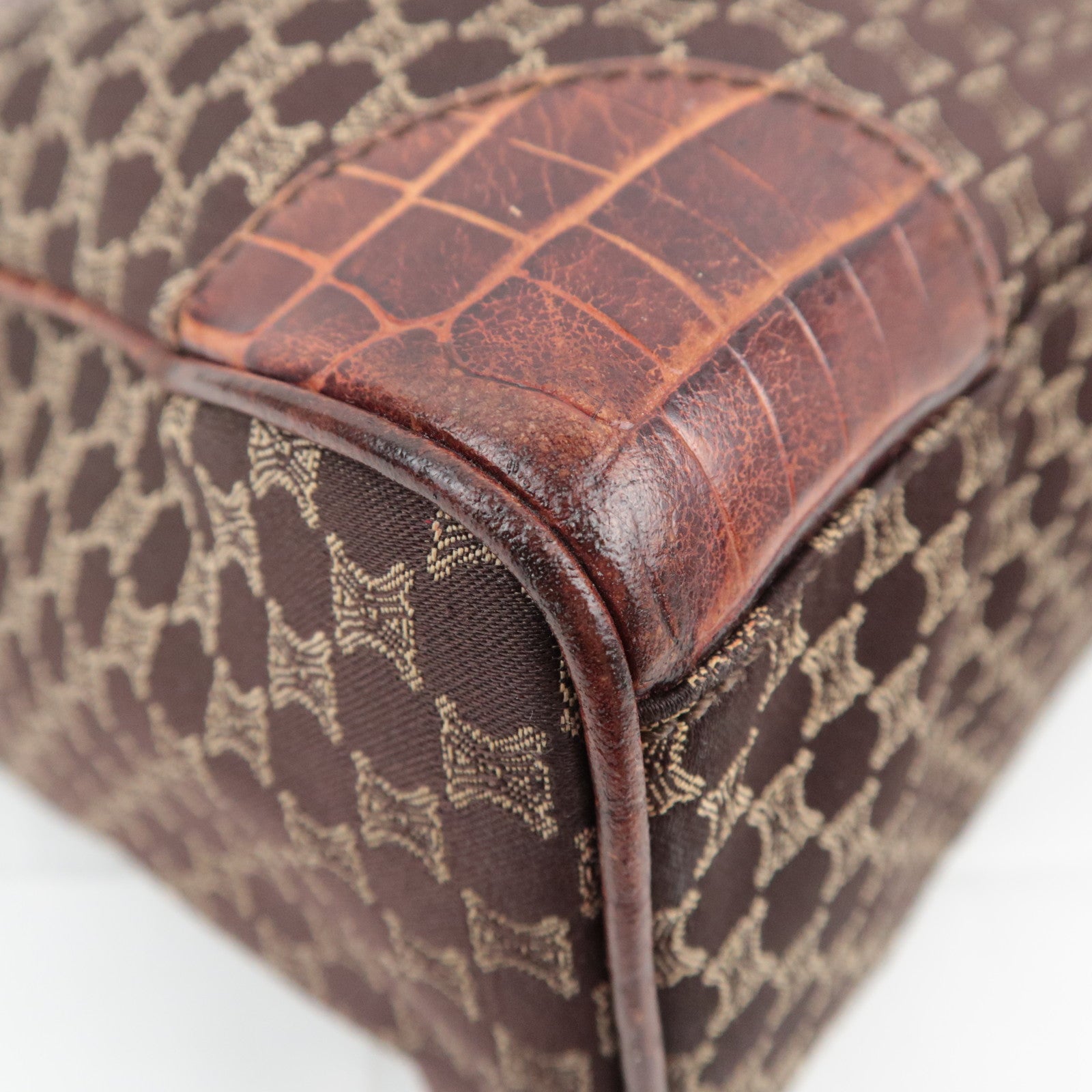 CELINE Macadam Canvas Leather Tote Bag Brown